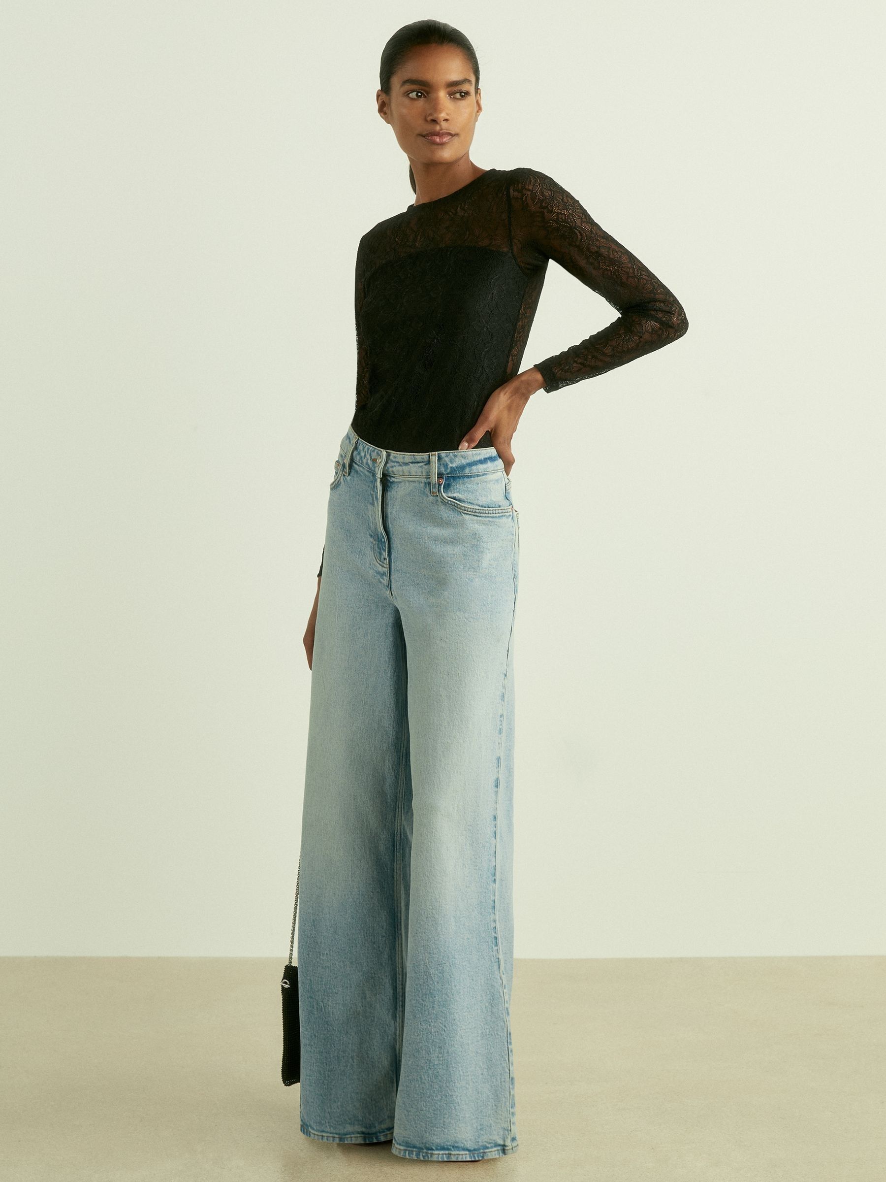 Lace Double-Layer Bodysuit in Black - Image 1 of 6