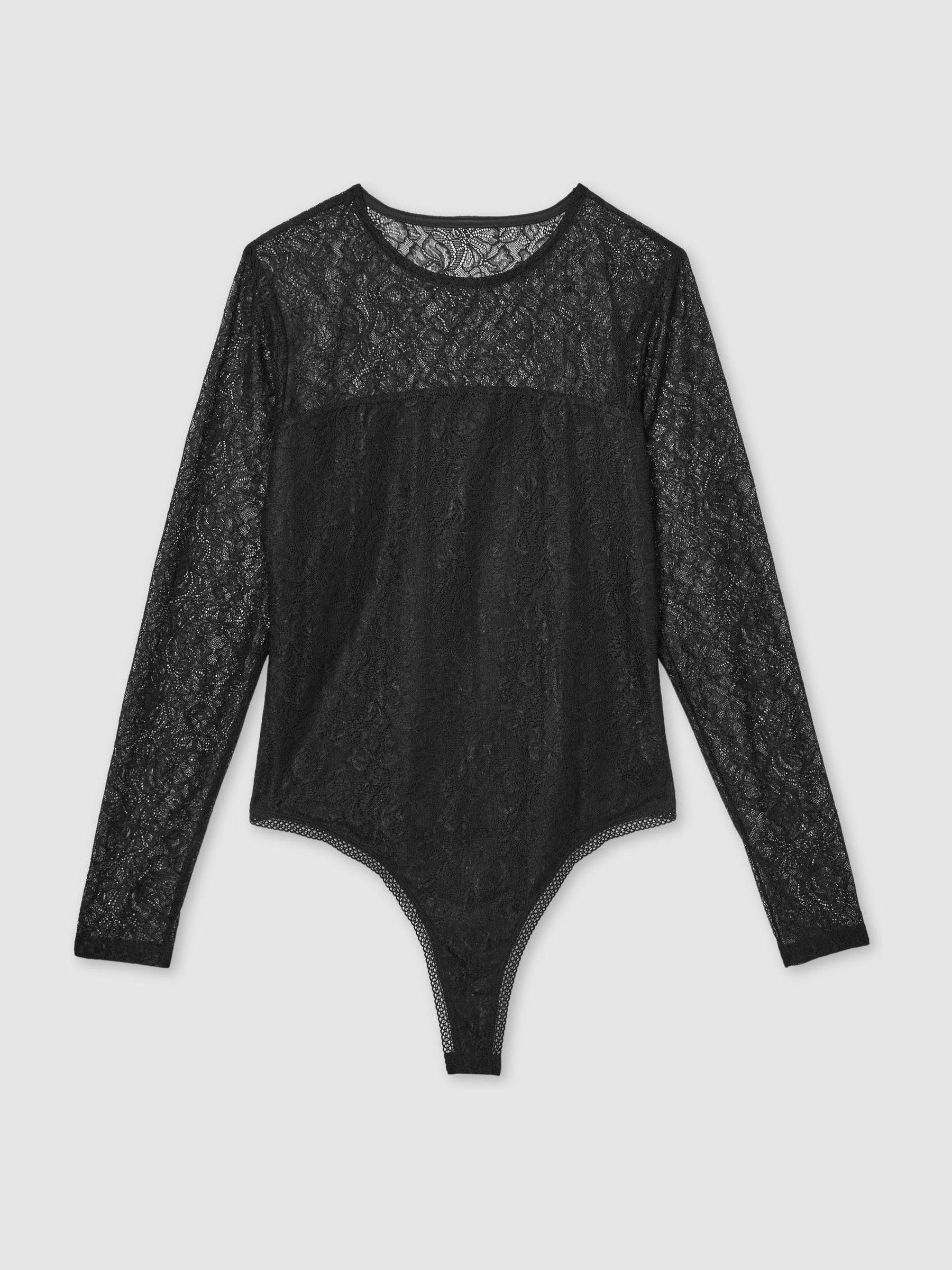 Lace Double-Layer Bodysuit in Black - Image 2 of 6