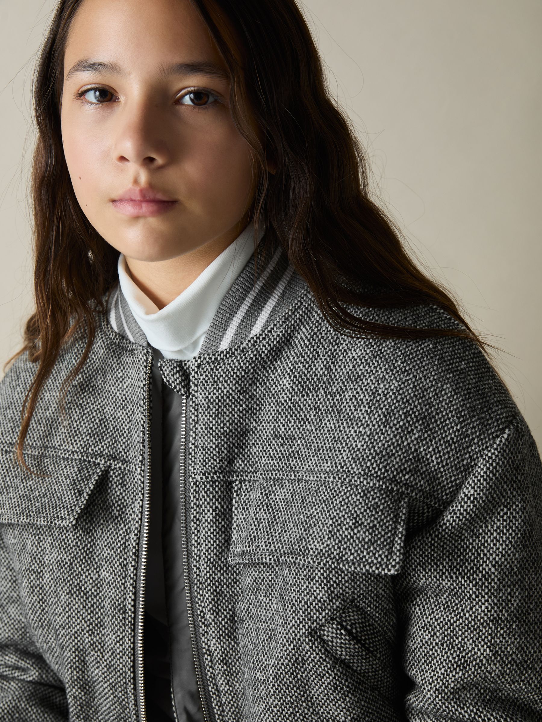 9-13 yrs Wool-Blend Padded Bomber Jacket in Grey - Image 1 of 4