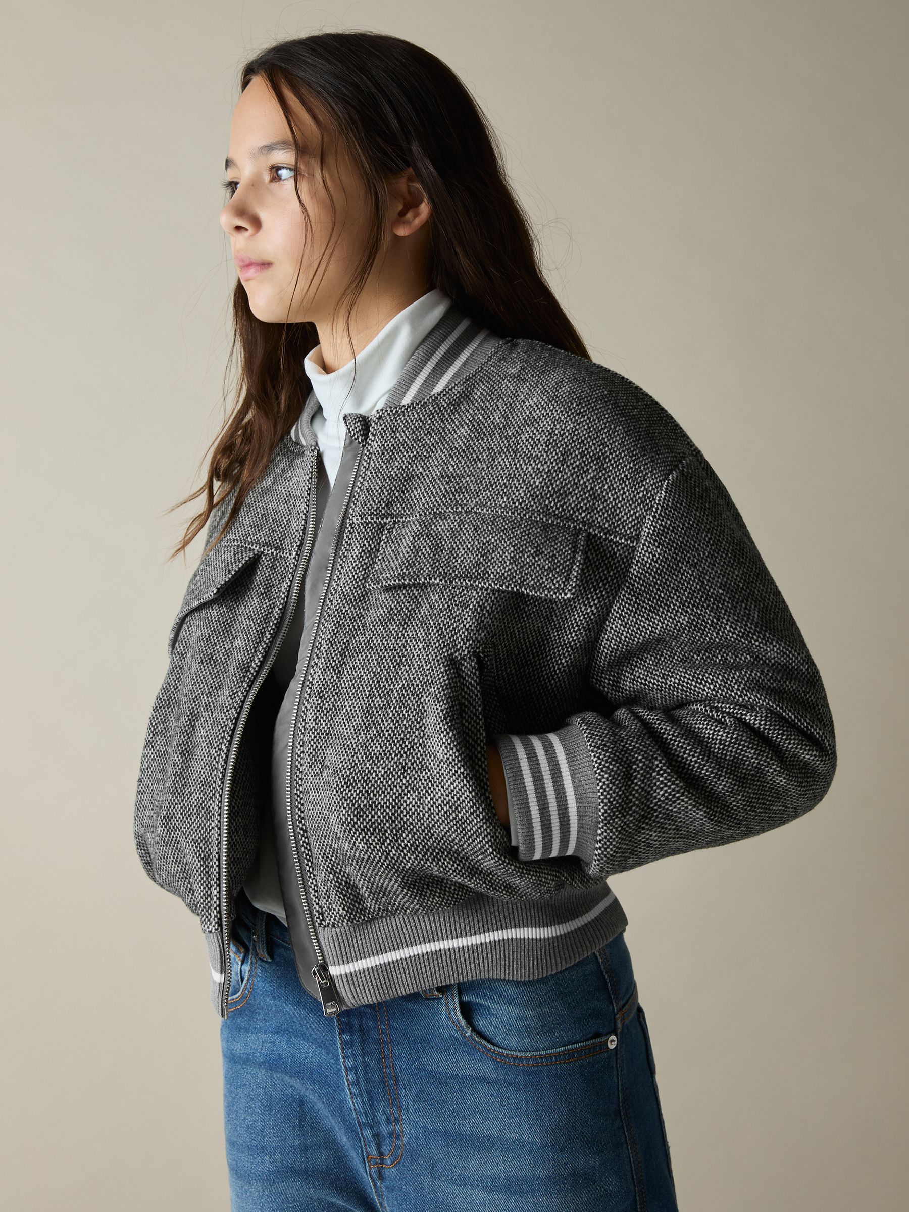 9-13 yrs Wool-Blend Padded Bomber Jacket in Grey - Image 3 of 4