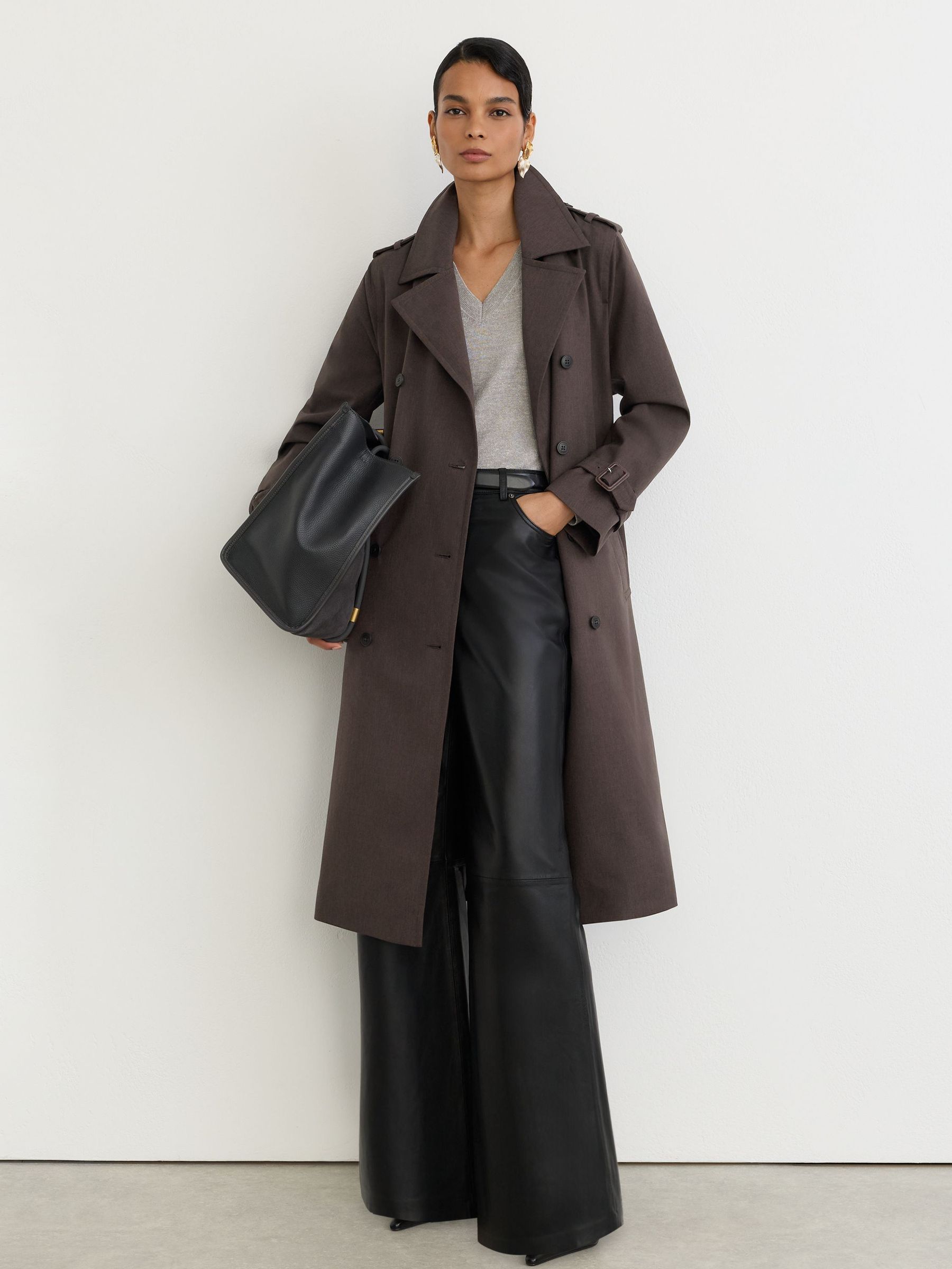 Petite Hybrid Gilet-Insert Hooded Trench Coat in Brown - Image 4 of 11