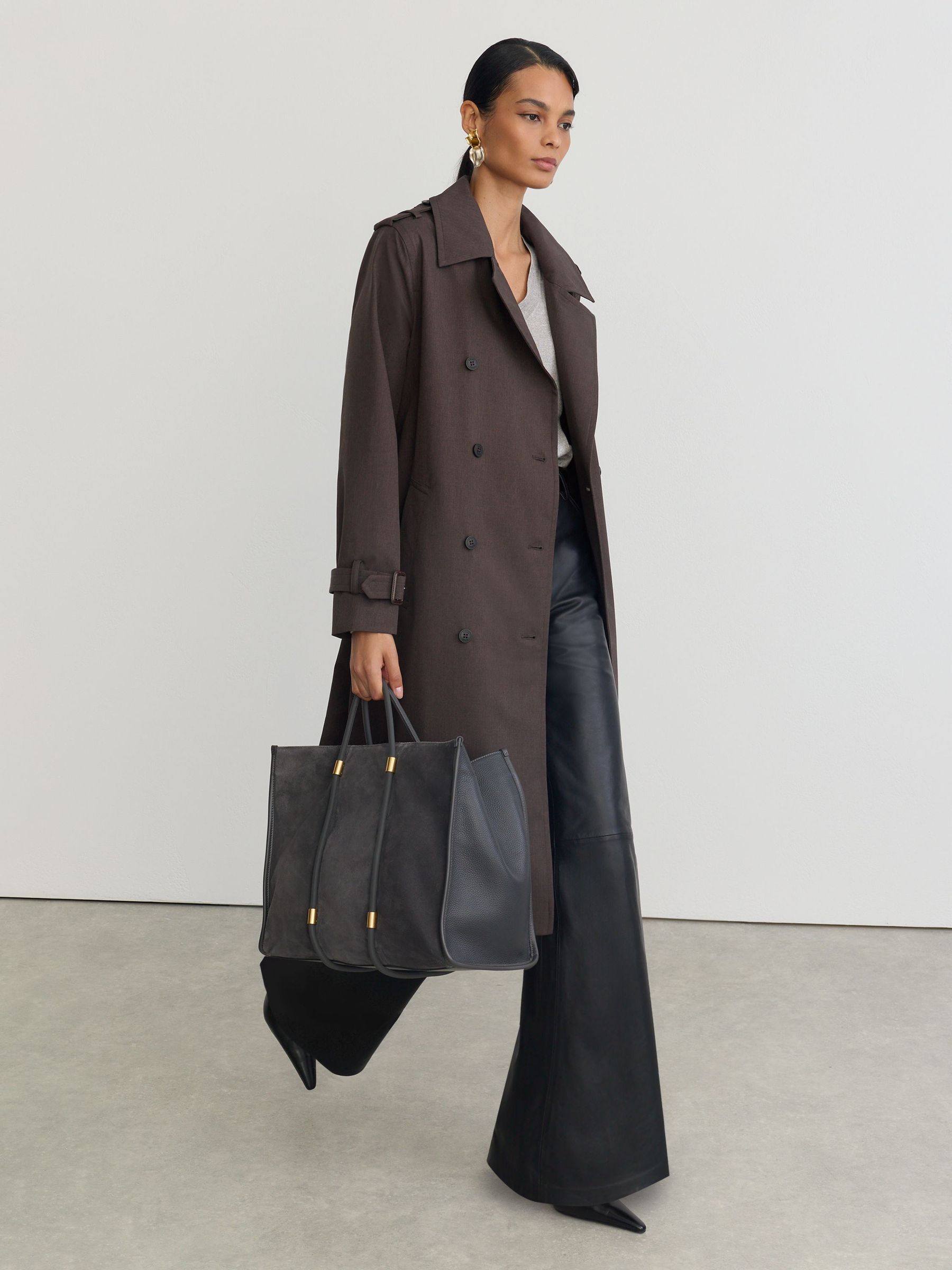Petite Hybrid Gilet-Insert Hooded Trench Coat in Brown - Image 5 of 11
