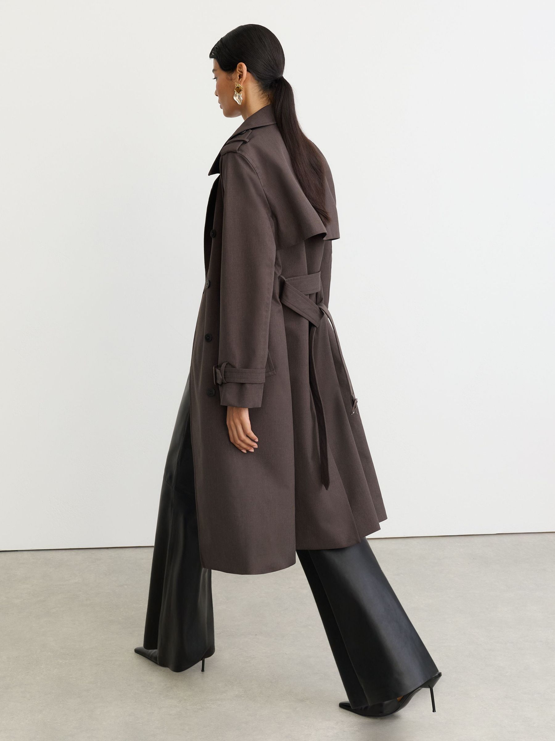 Petite Hybrid Gilet-Insert Hooded Trench Coat in Brown - Image 6 of 11