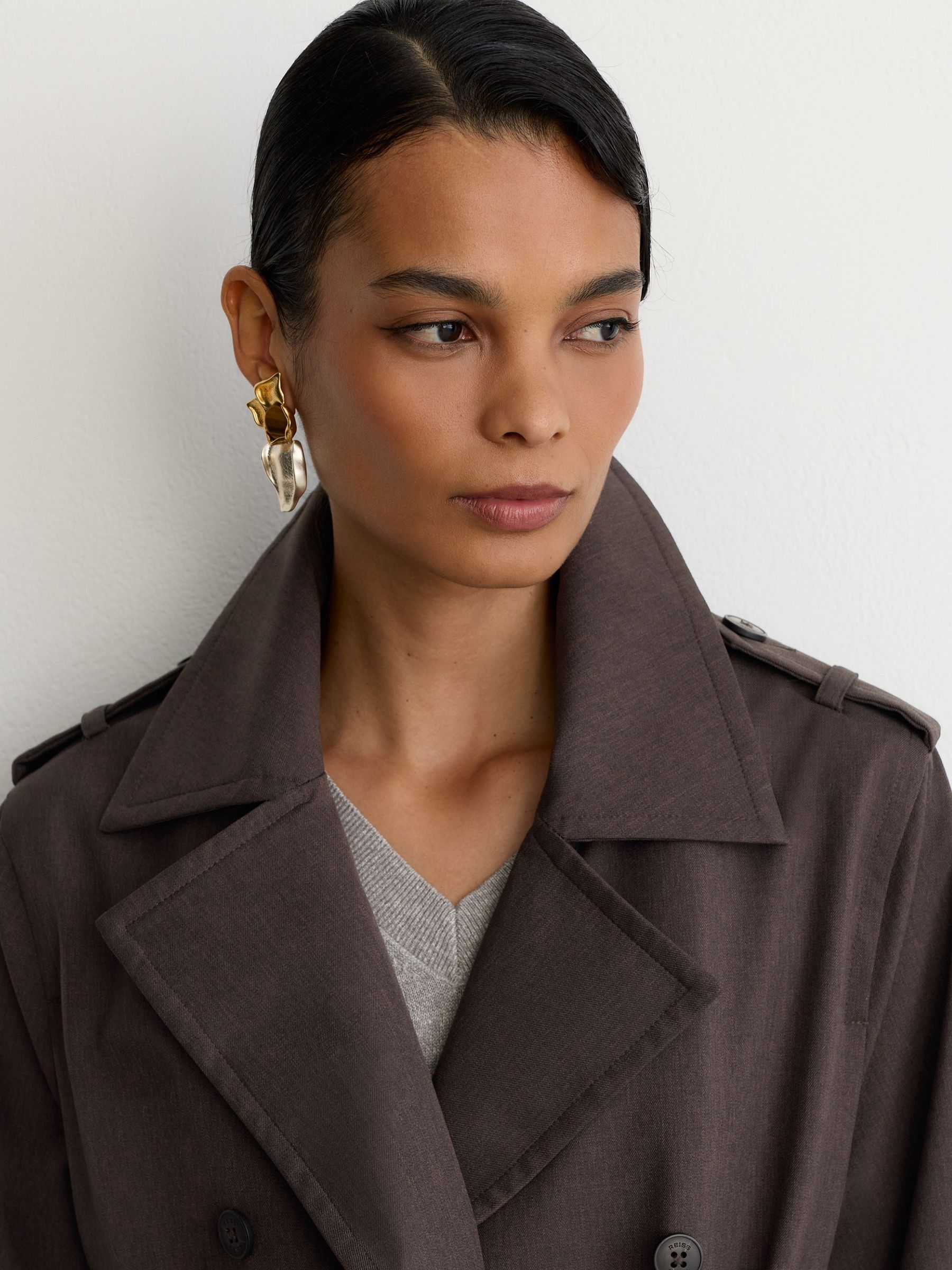 Petite Hybrid Gilet-Insert Hooded Trench Coat in Brown - Image 8 of 11