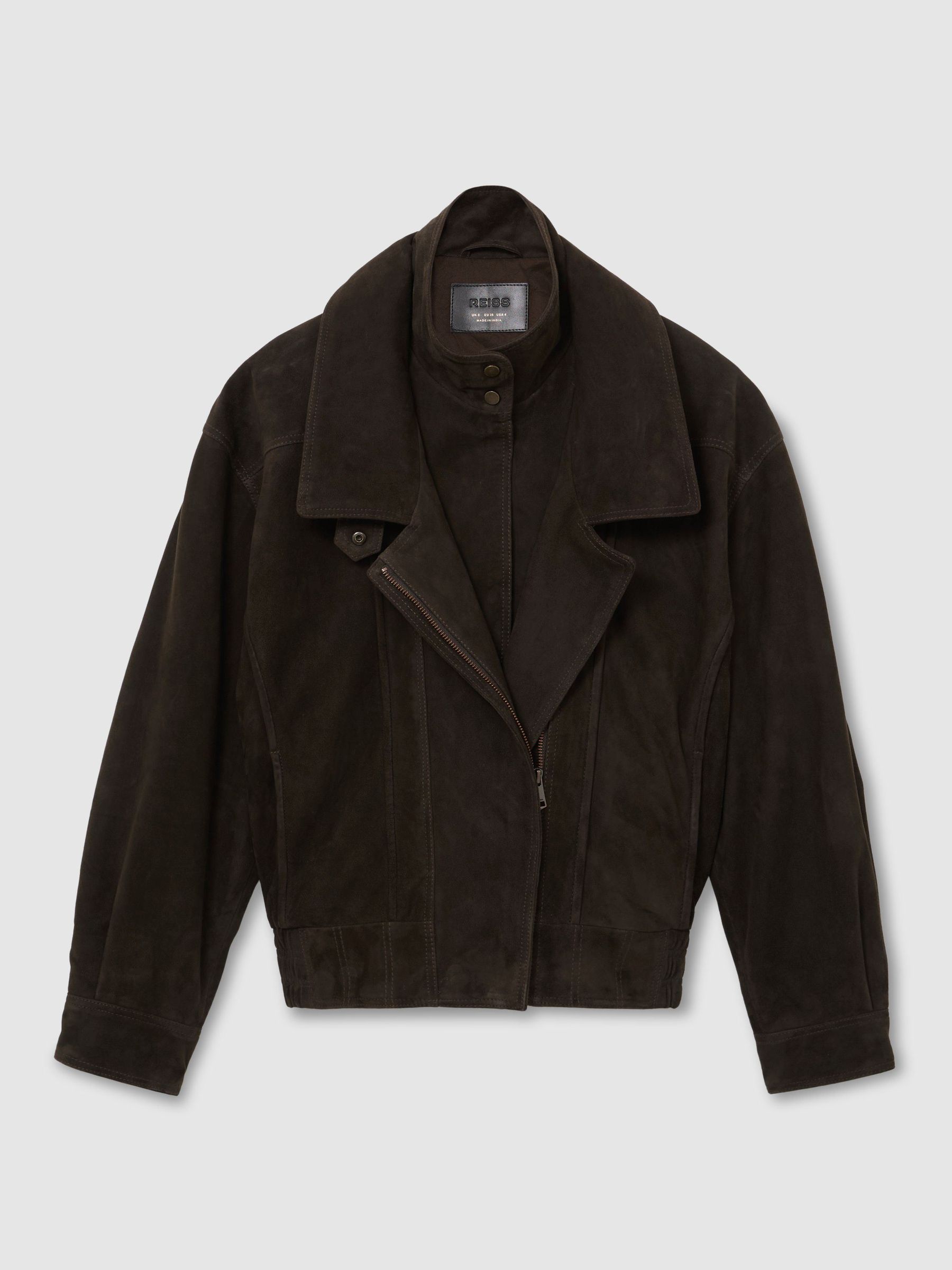 Suede Double-Layer Relaxed-Fit Jacket in Coffee Brown - Image 2 of 8