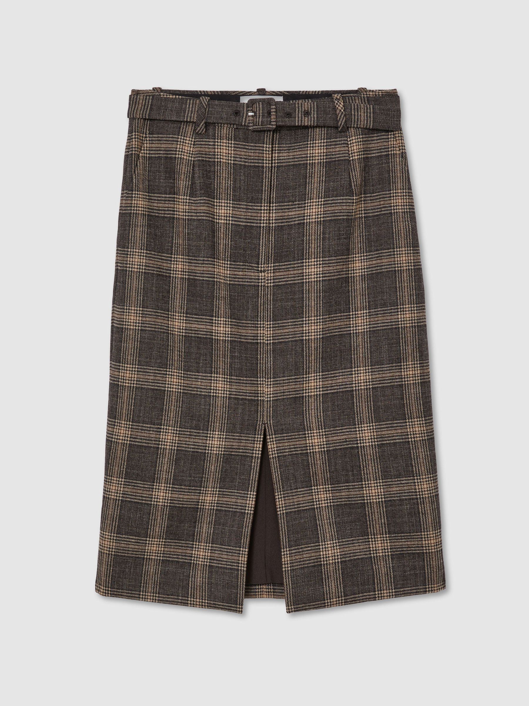 Wool Check Midi Pencil Skirt in Brown Check - Image 2 of 7 Wool Check Midi Pencil Skirt in Brown Check - Image 2 of 7