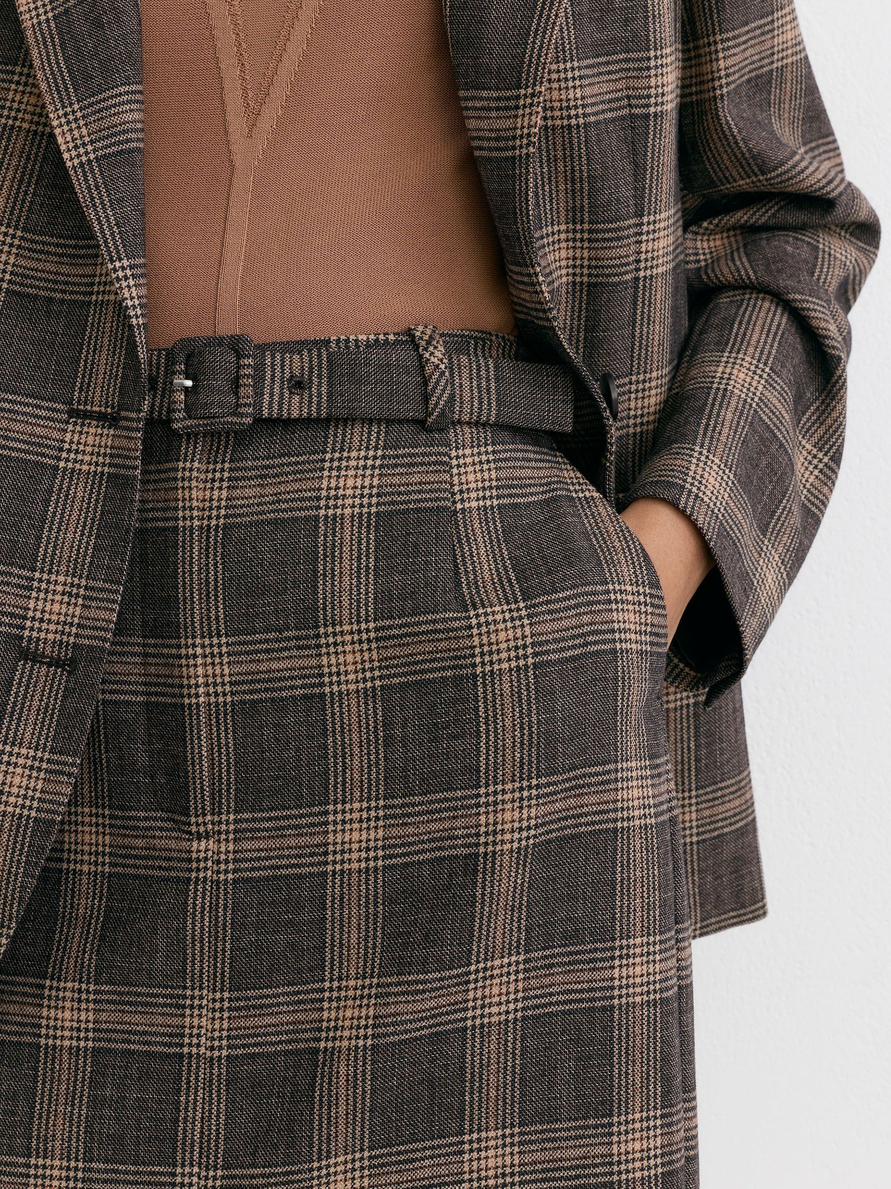 Wool Check Midi Pencil Skirt in Brown Check - Image 4 of 7