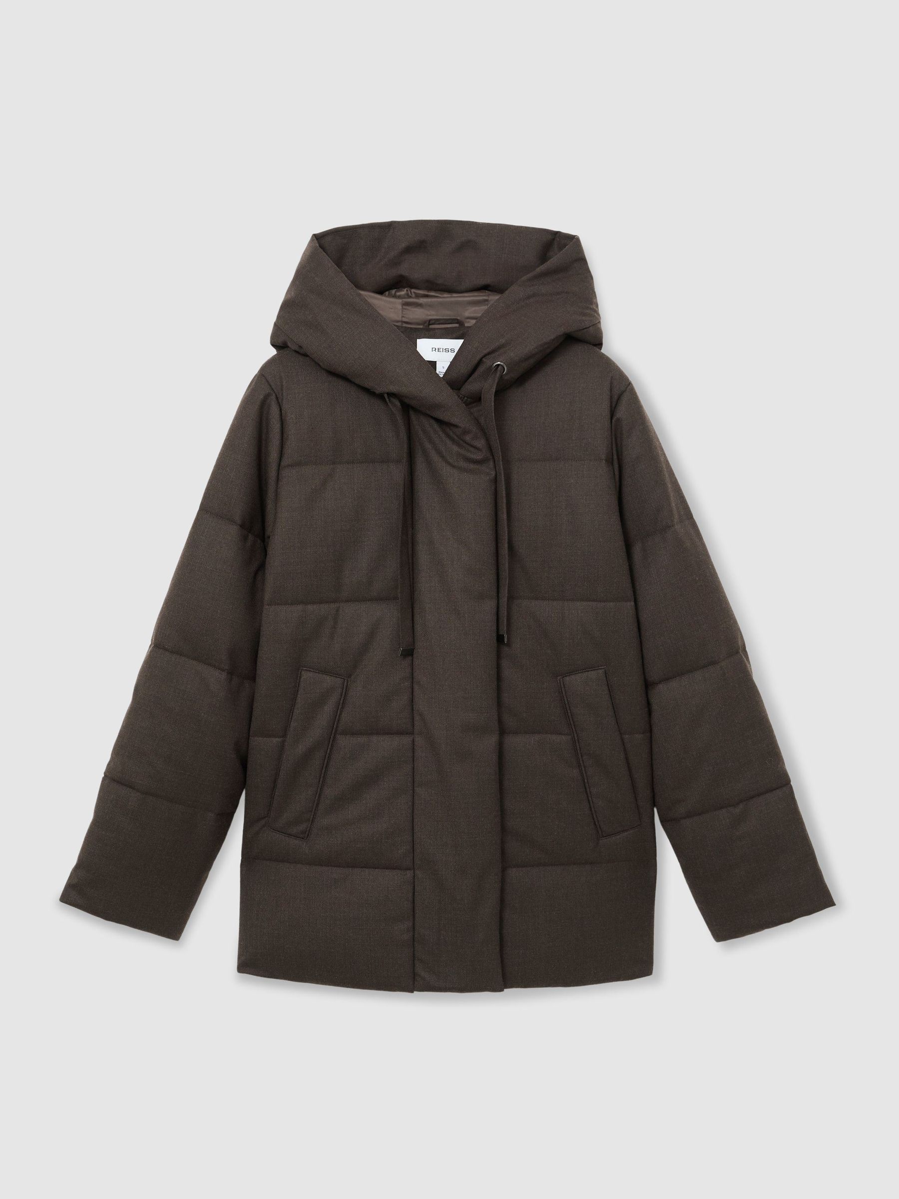Wool Hooded Puffer Coat in Brown - Image 2 of 9