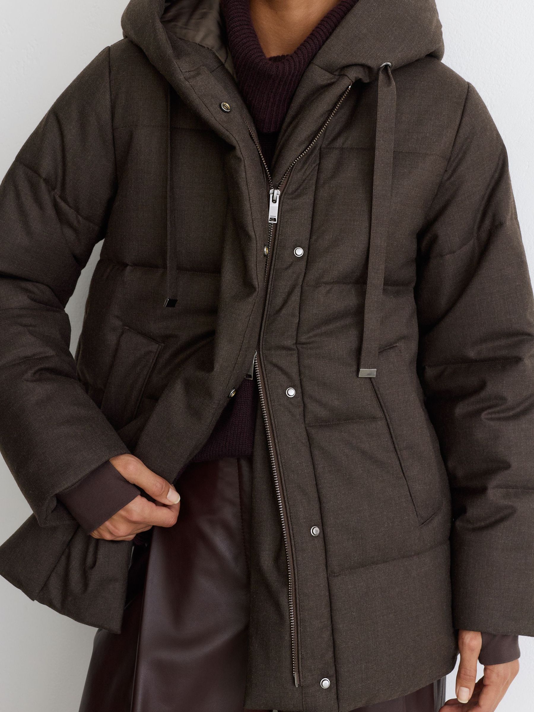 Wool Hooded Puffer Coat in Brown - Image 4 of 9