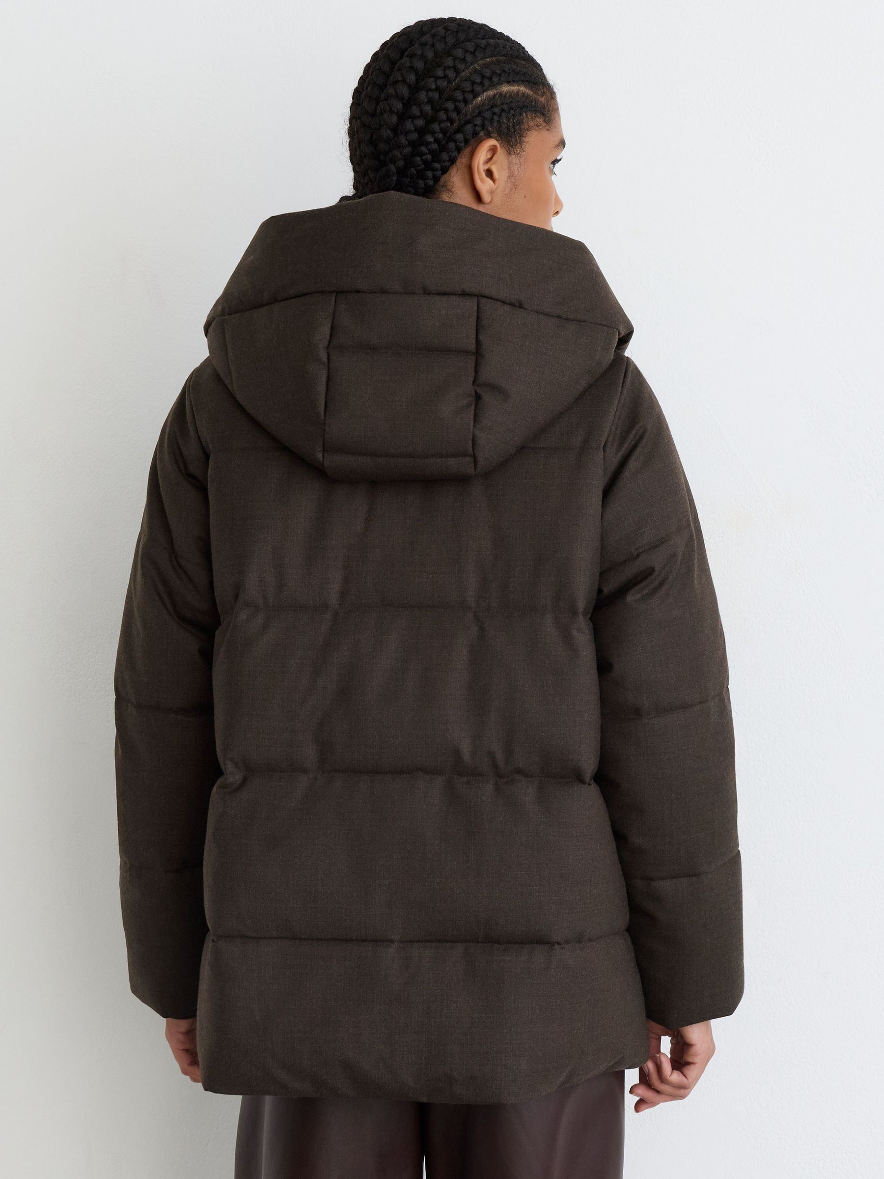 Wool Hooded Puffer Coat in Brown - Image 8 of 9