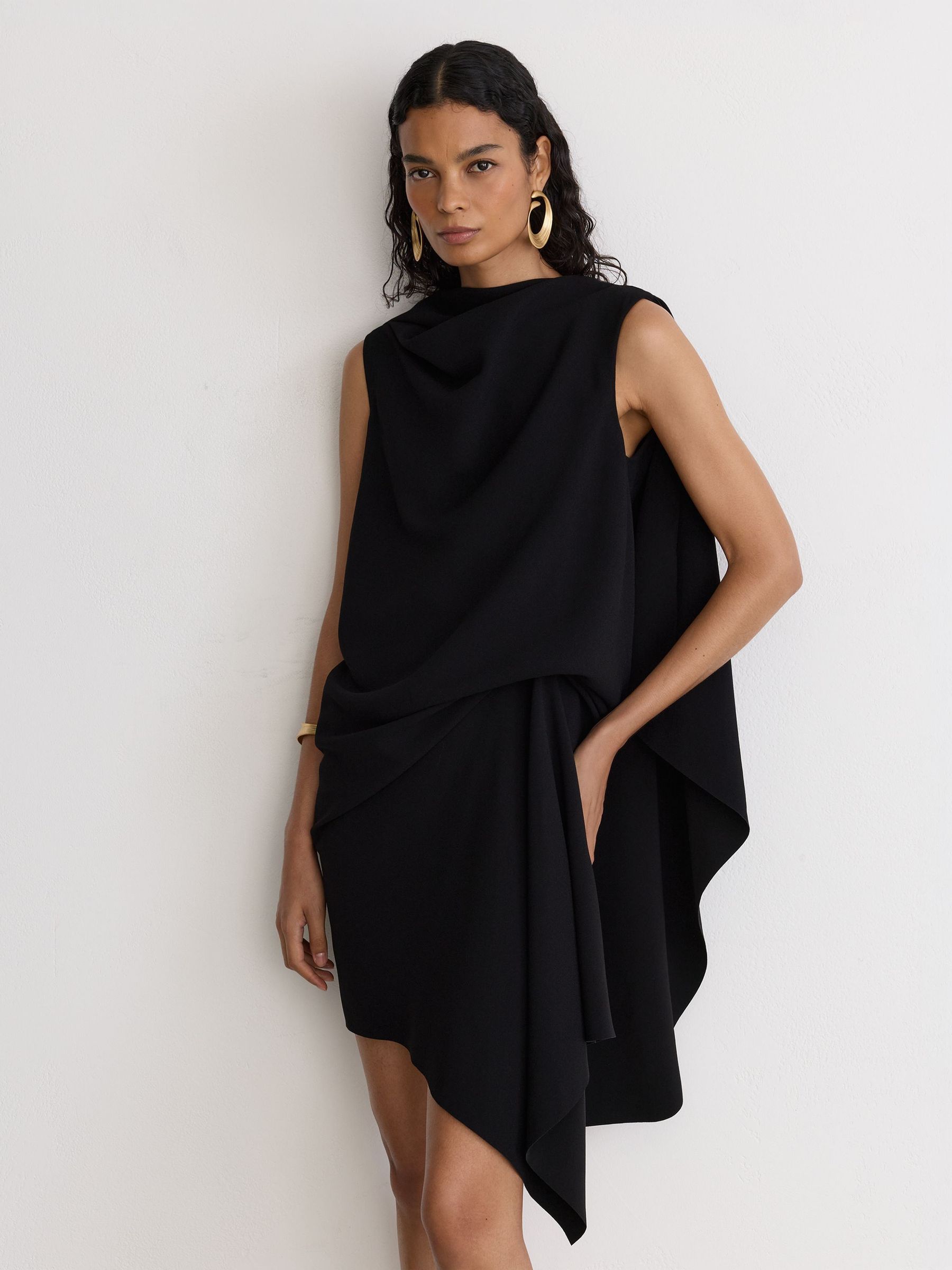 Draped Sleeveless Mini Dress in Black - Image 1 of 9