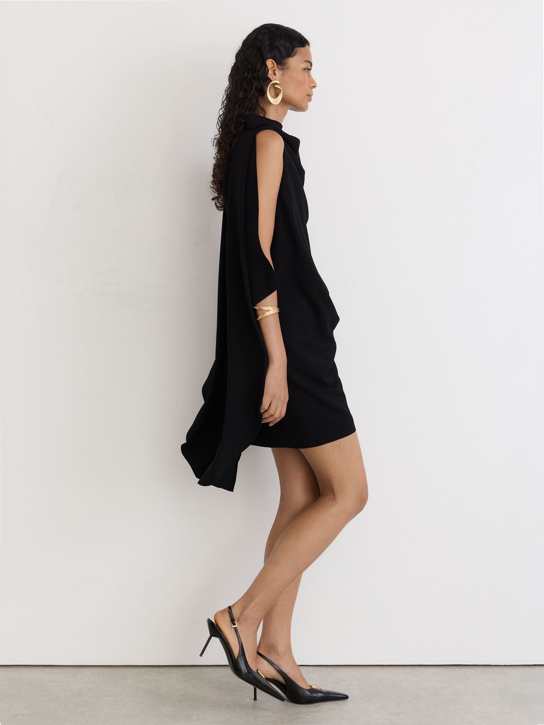 Draped Sleeveless Mini Dress in Black - Image 3 of 9