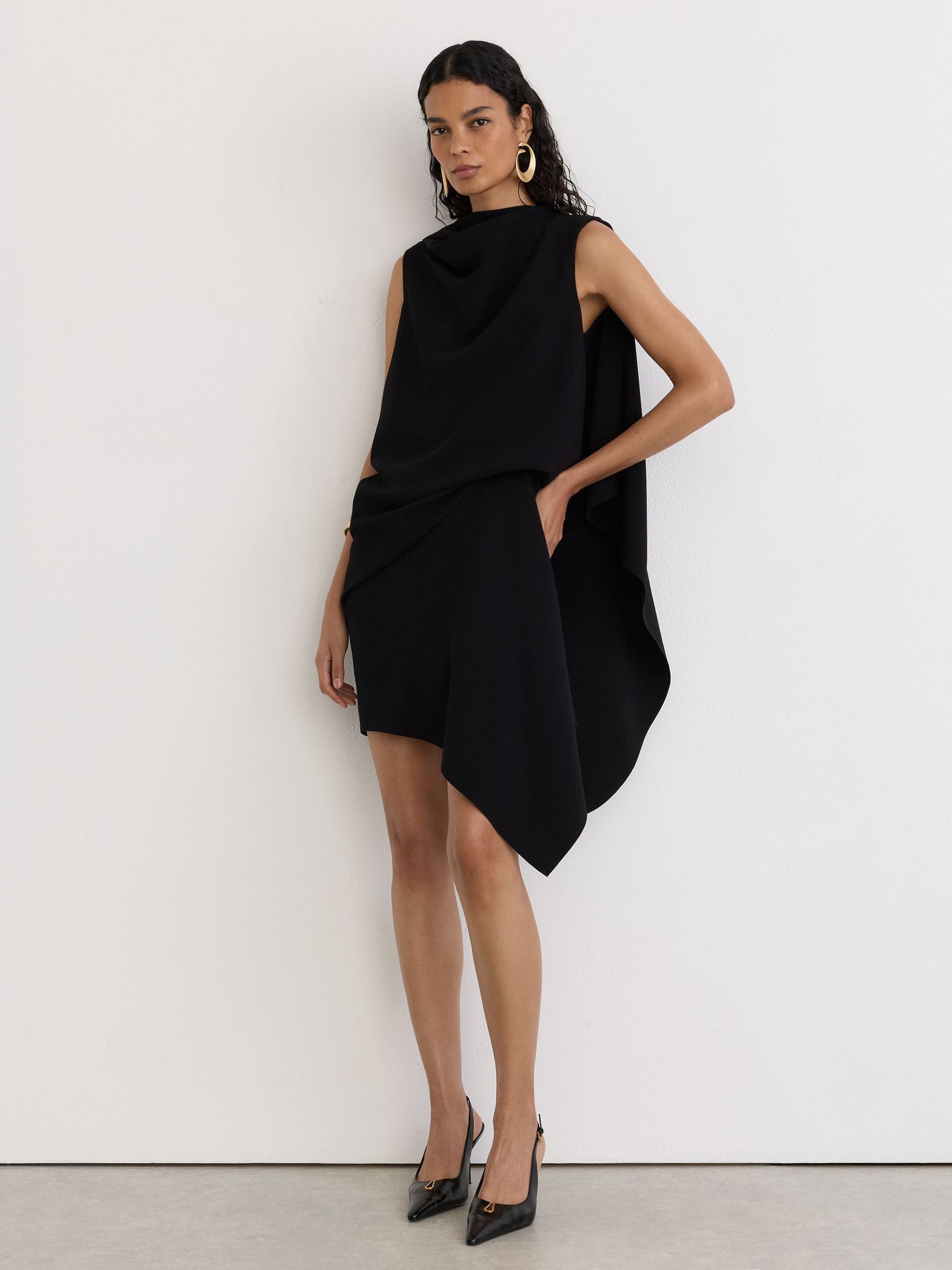 Draped Sleeveless Mini Dress in Black - Image 5 of 9