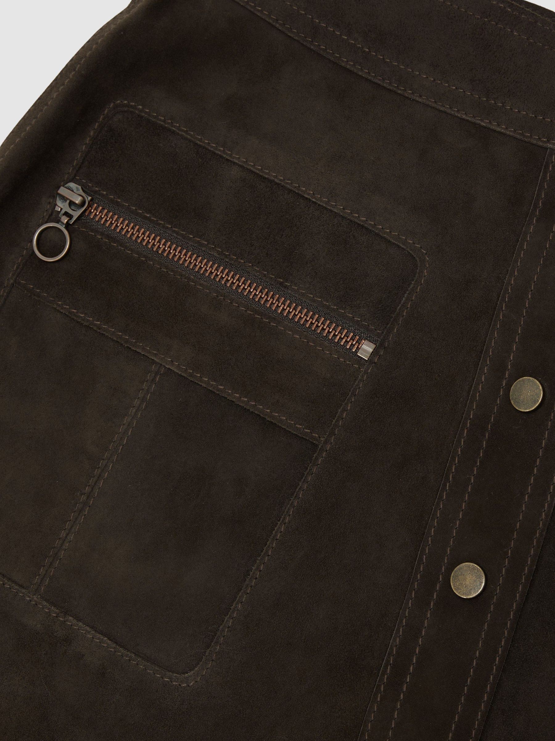 Suede Zip-Pocket Mini Skirt in Coffee Brown - Image 8 of 8
