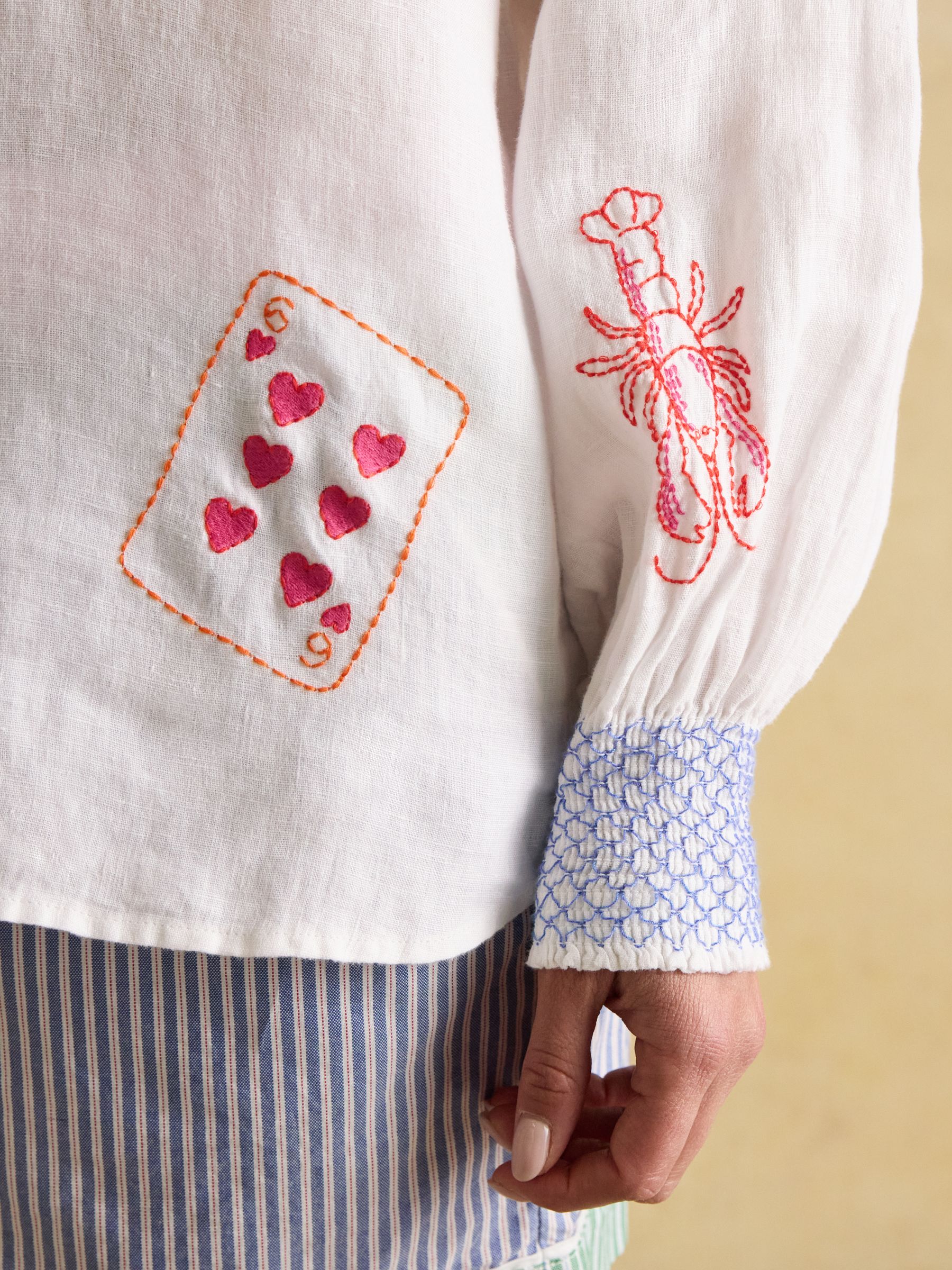 Orla Cream Embroidered Linen Shirt - Image 10 of 16