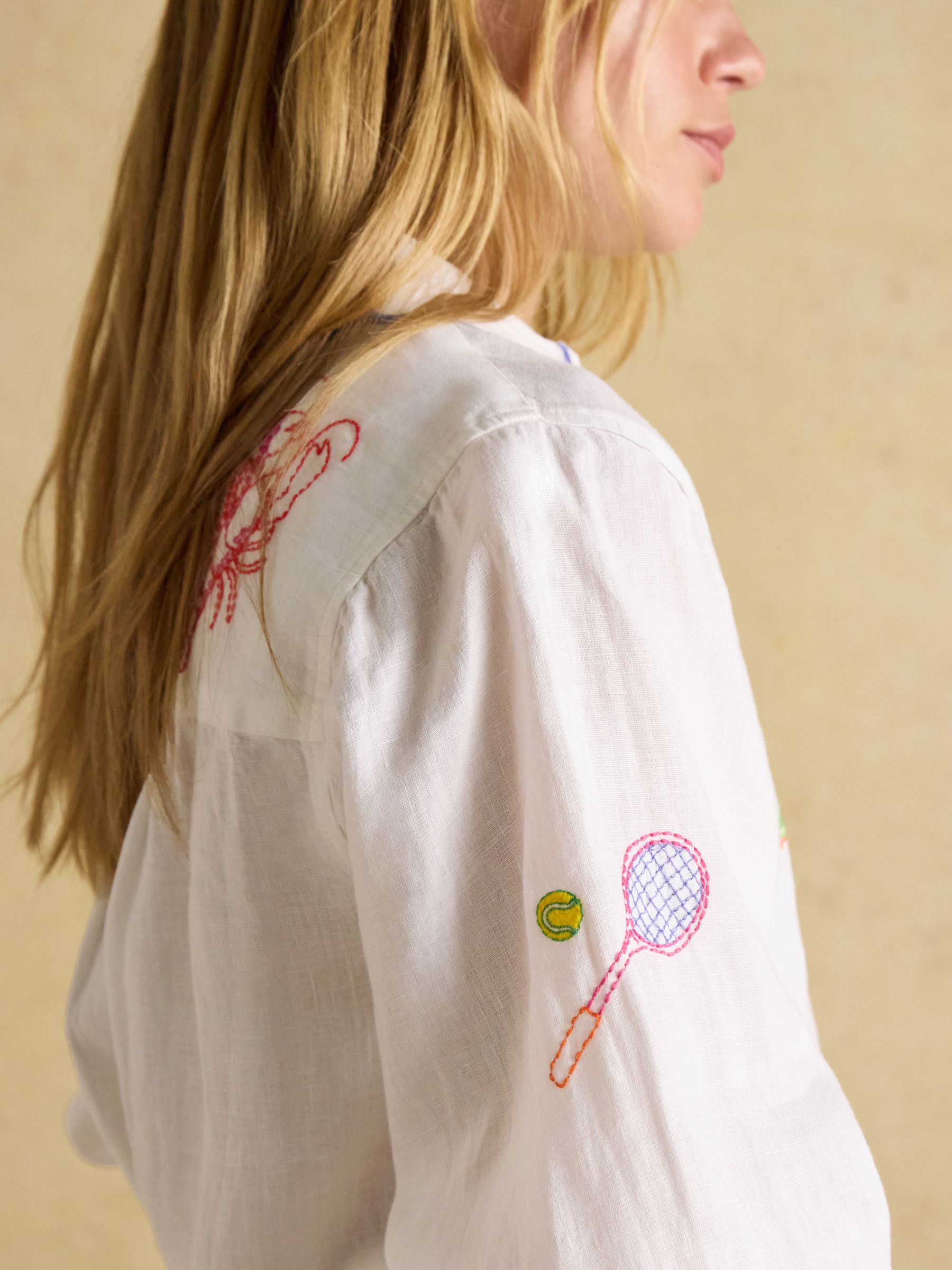 Orla Cream Embroidered Linen Shirt - Image 11 of 16
