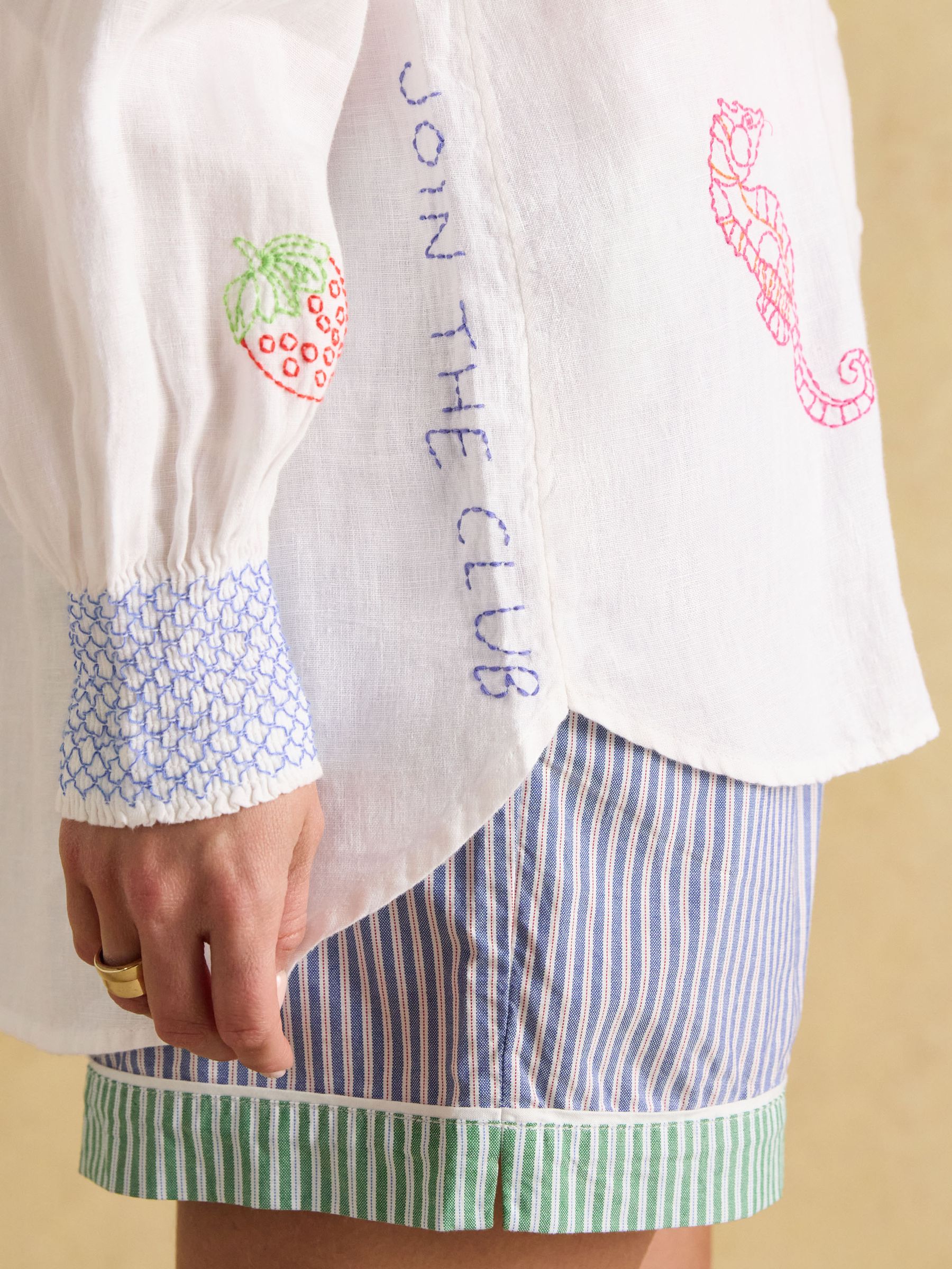 Orla Cream Embroidered Linen Shirt - Image 12 of 16