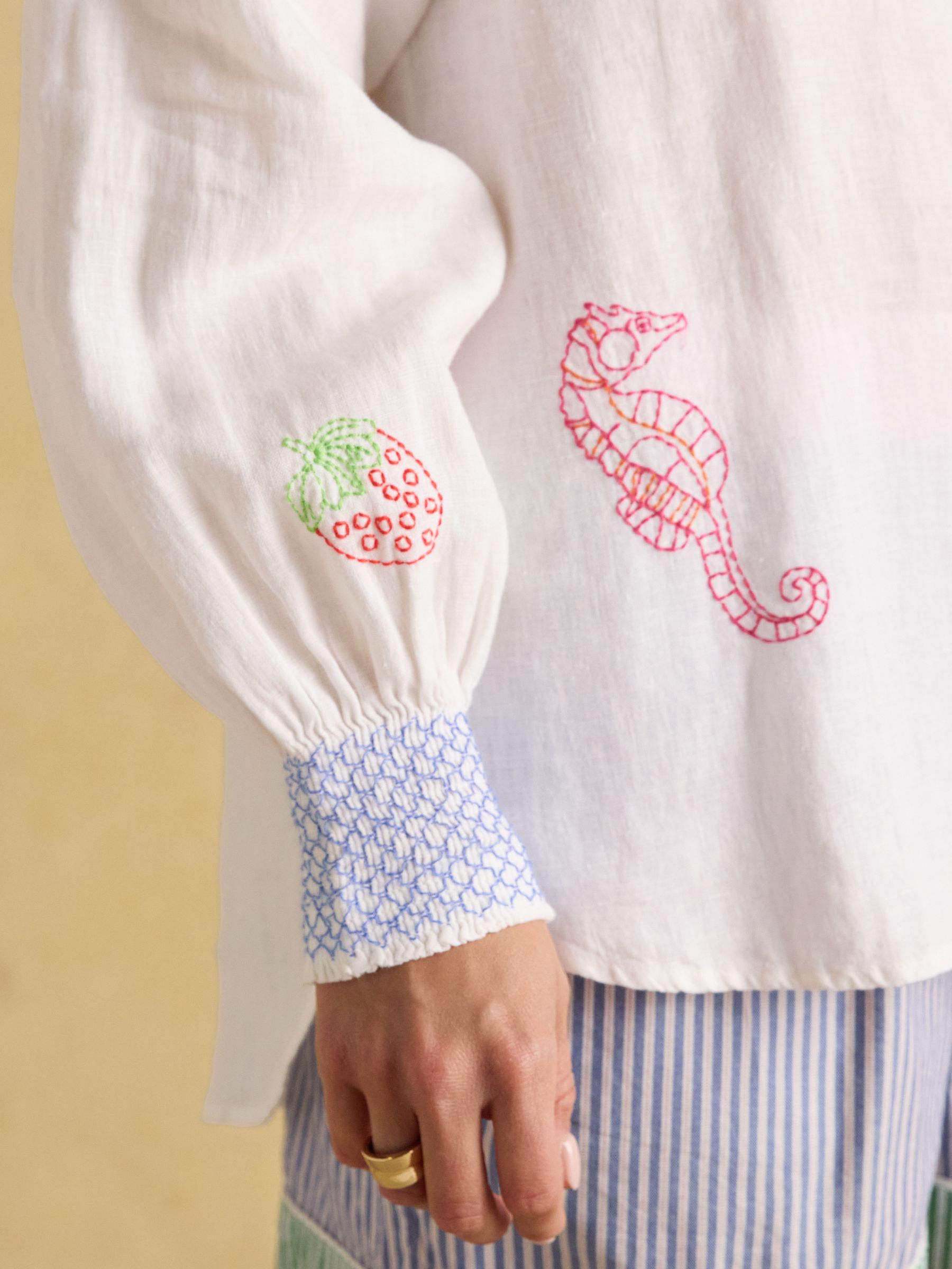 Orla Cream Embroidered Linen Shirt - Image 14 of 16