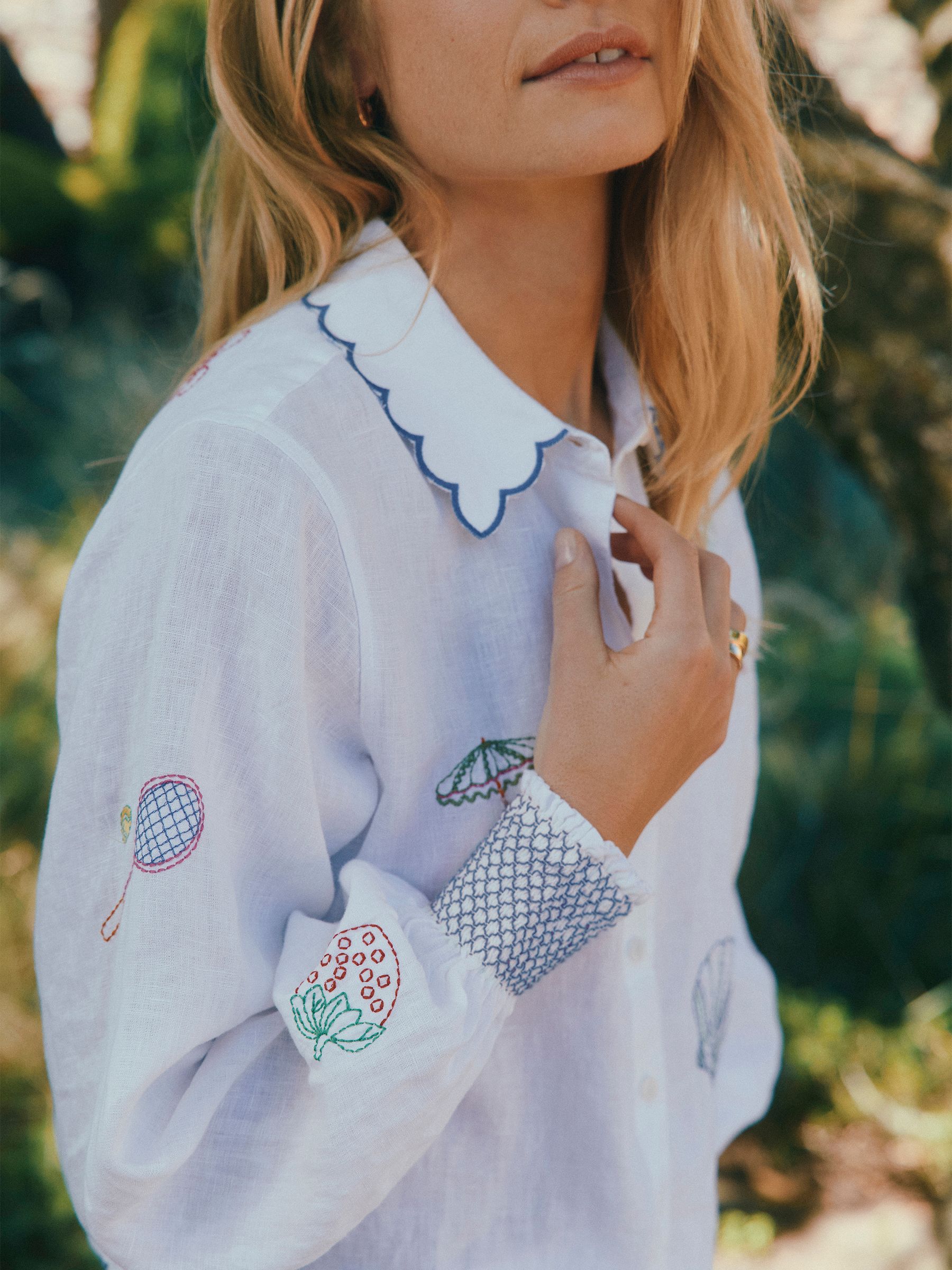 Orla Cream Embroidered Linen Shirt - Image 2 of 16