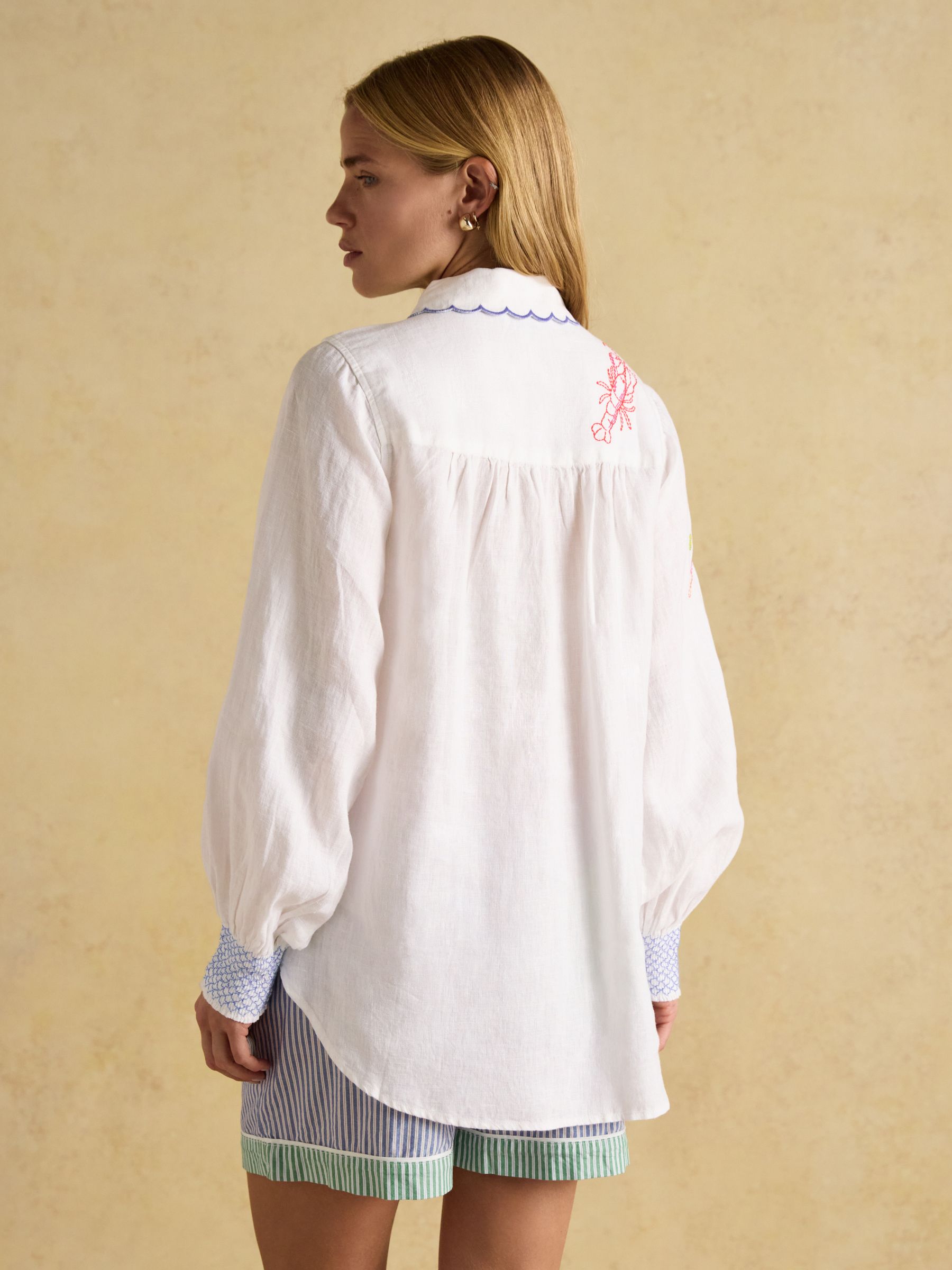 Orla Cream Embroidered Linen Shirt - Image 5 of 16