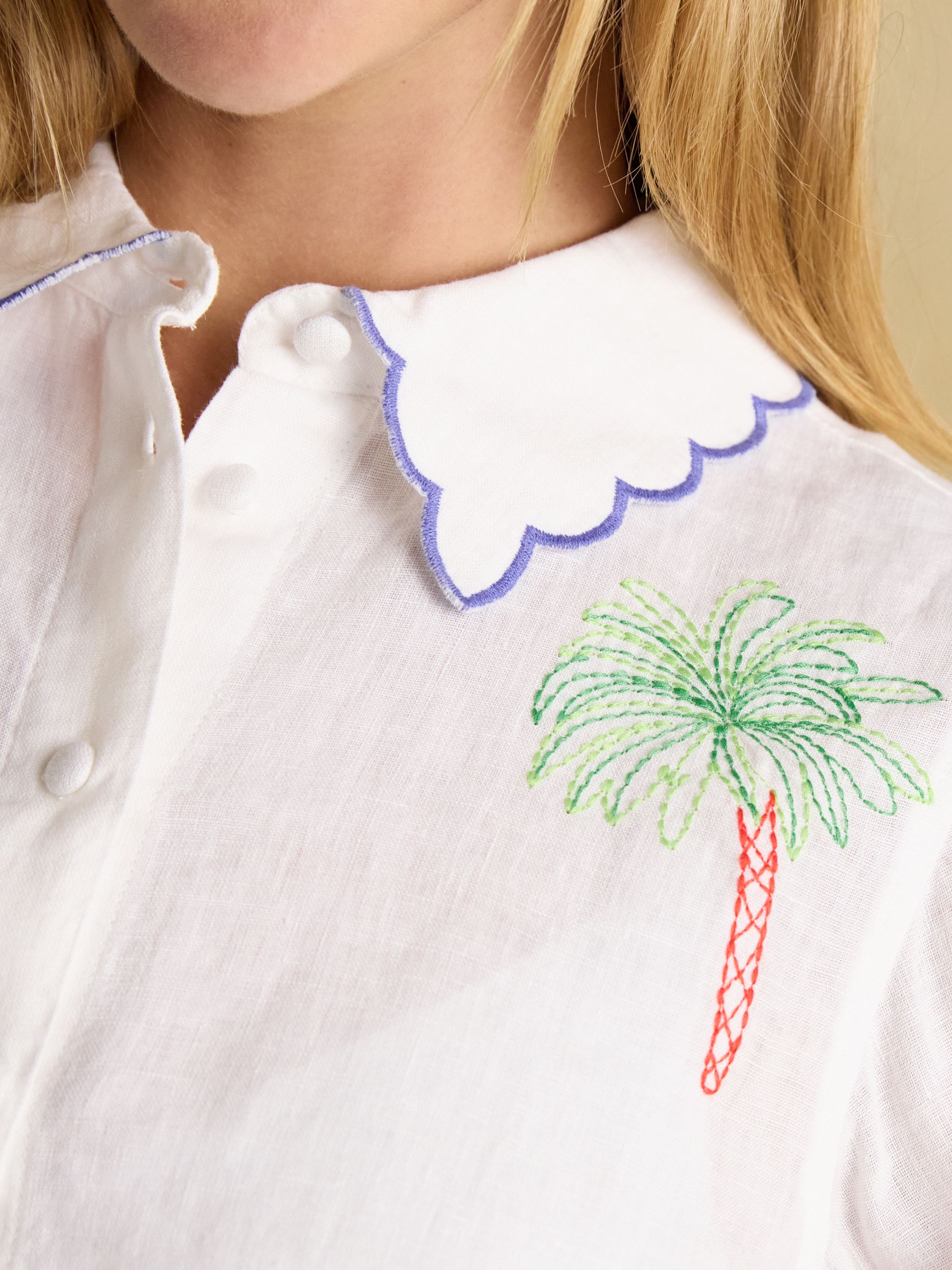 Orla Cream Embroidered Linen Shirt - Image 6 of 16