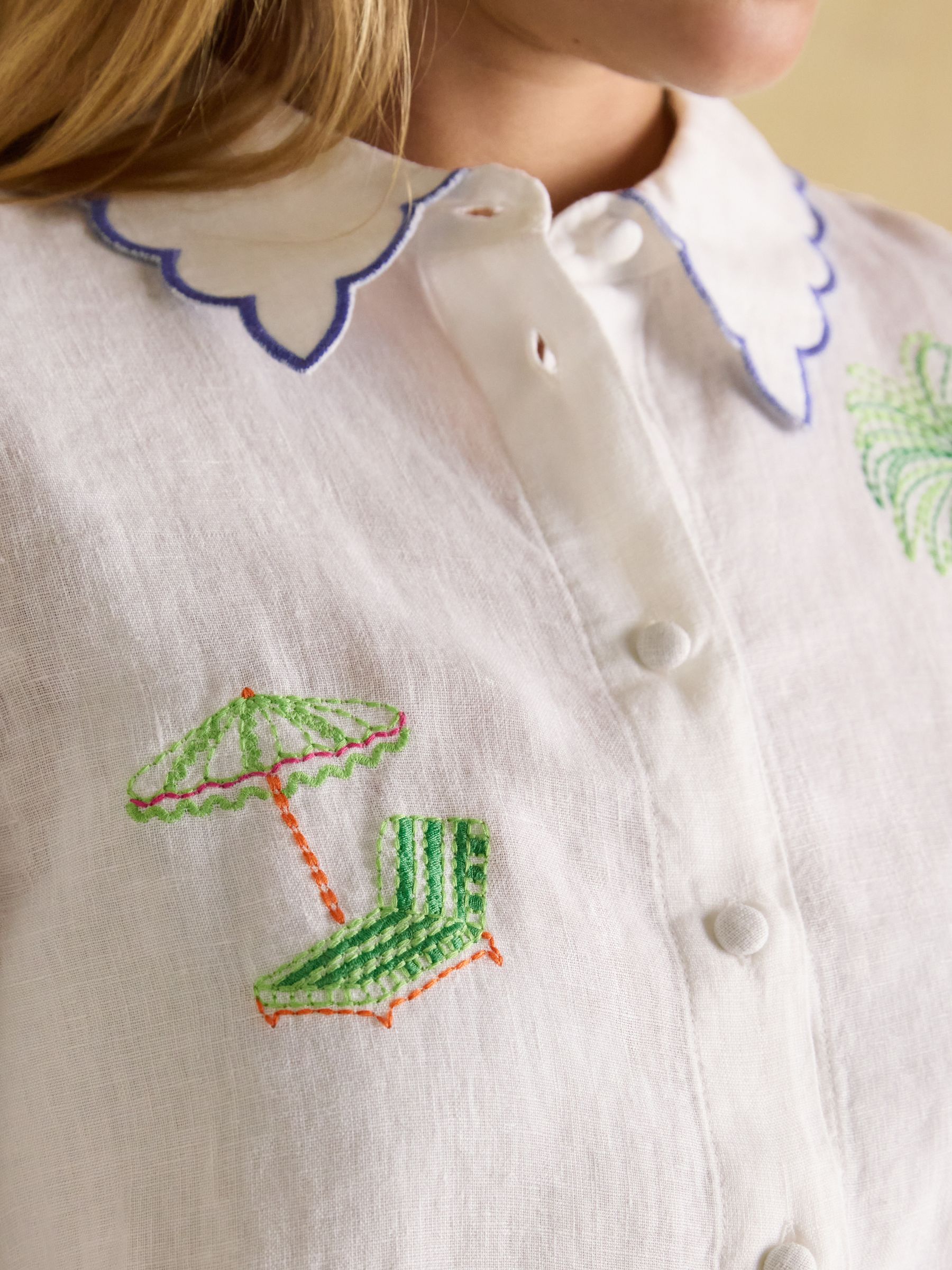 Orla Cream Embroidered Linen Shirt - Image 8 of 16