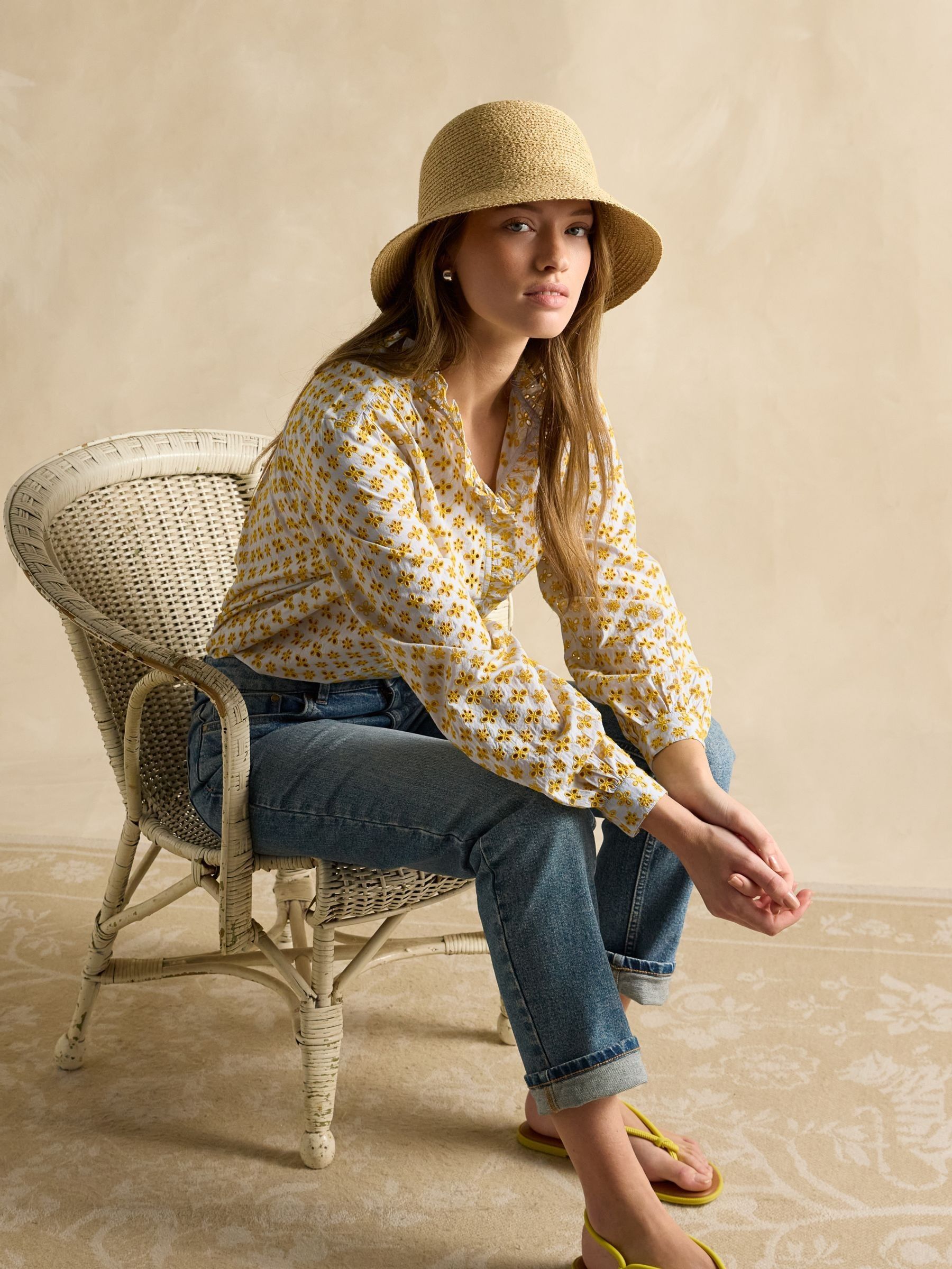 Melanie Yellow Cotton Broderie Blouse - Image 3 of 7