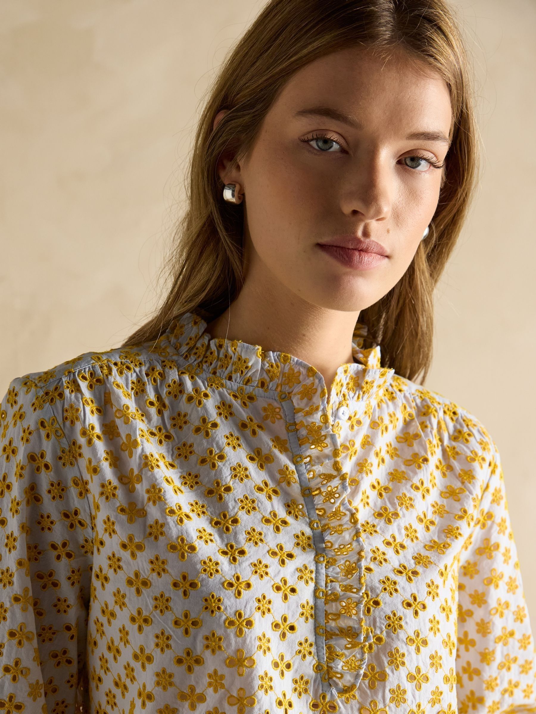 Melanie Yellow Cotton Broderie Blouse - Image 4 of 7