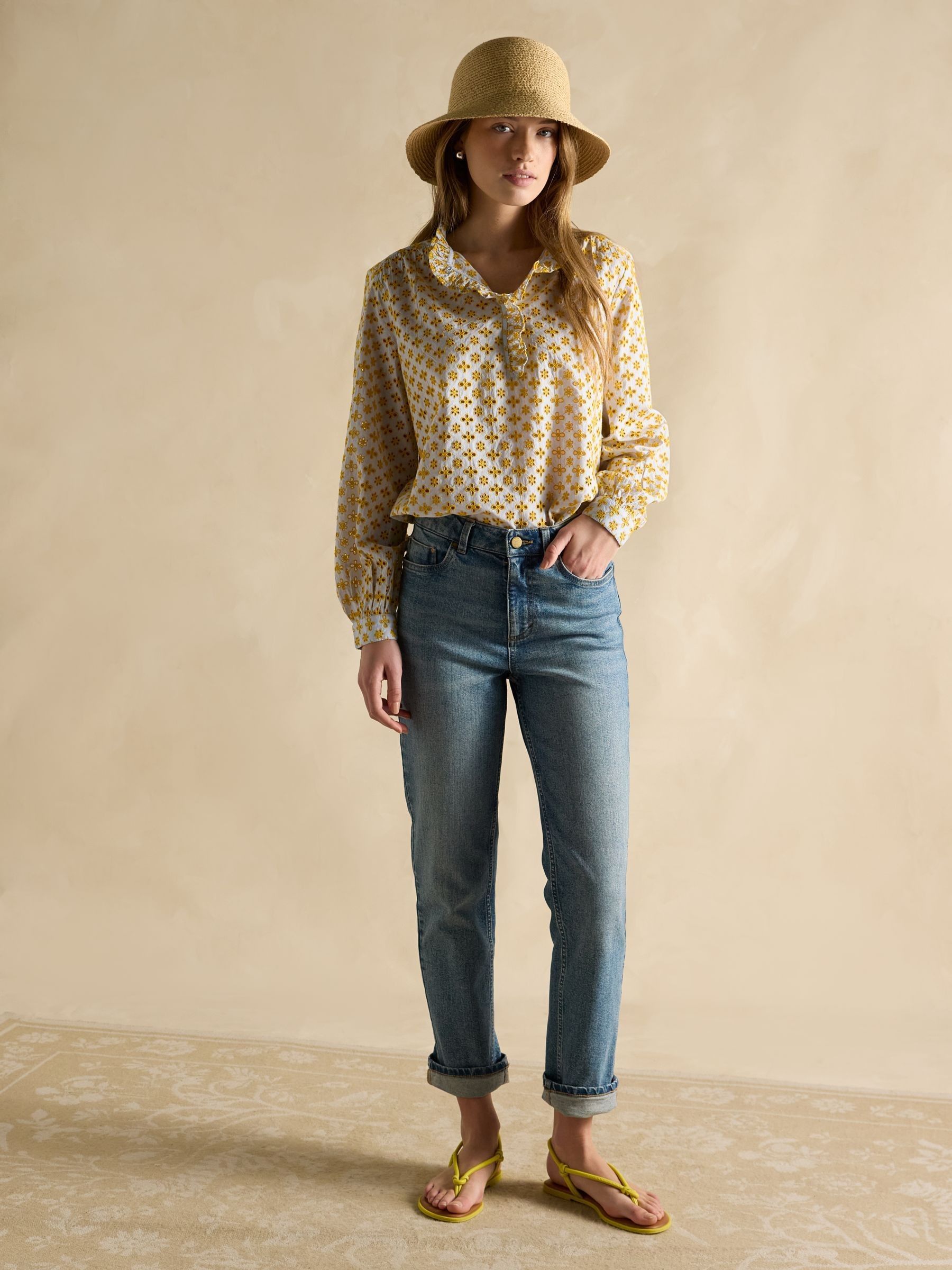 Melanie Yellow Cotton Broderie Blouse - Image 5 of 7
