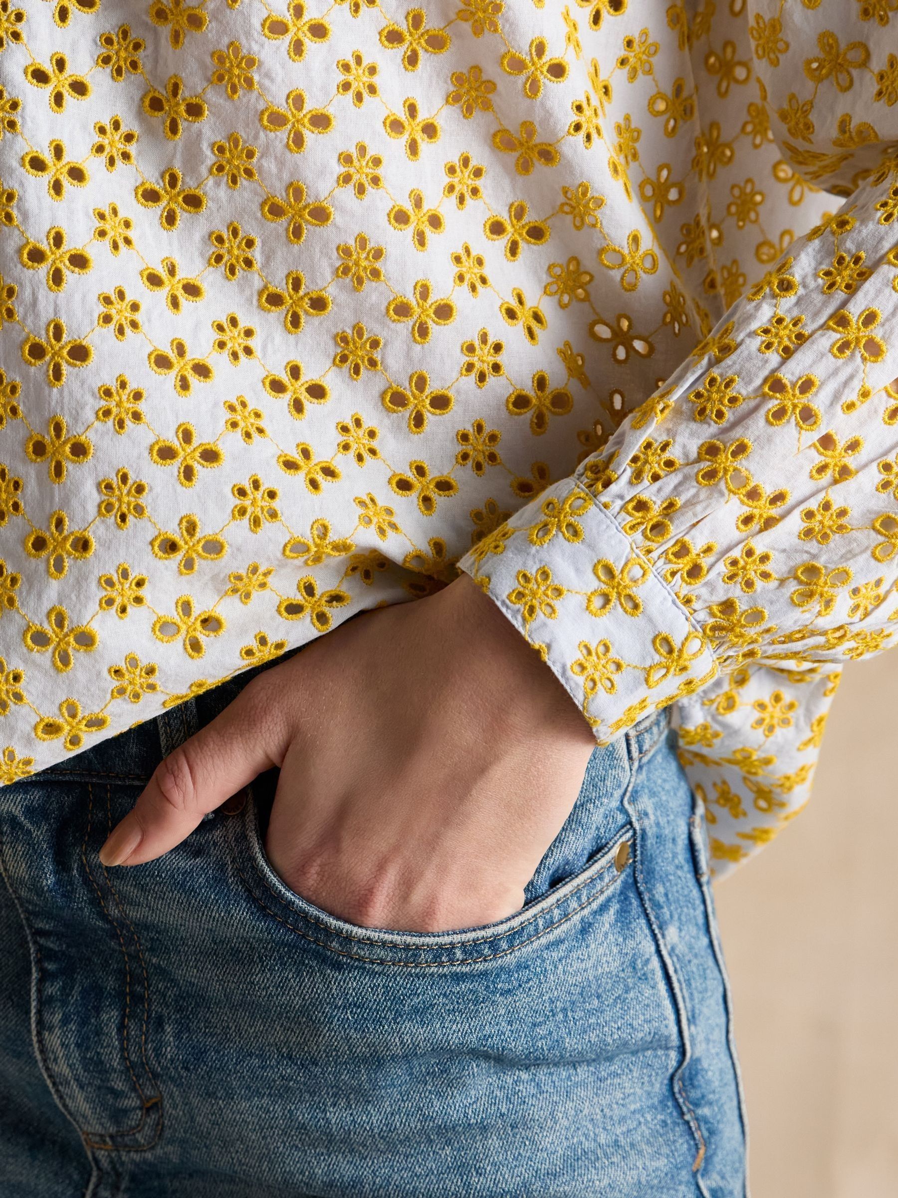 Melanie Yellow Cotton Broderie Blouse - Image 6 of 7
