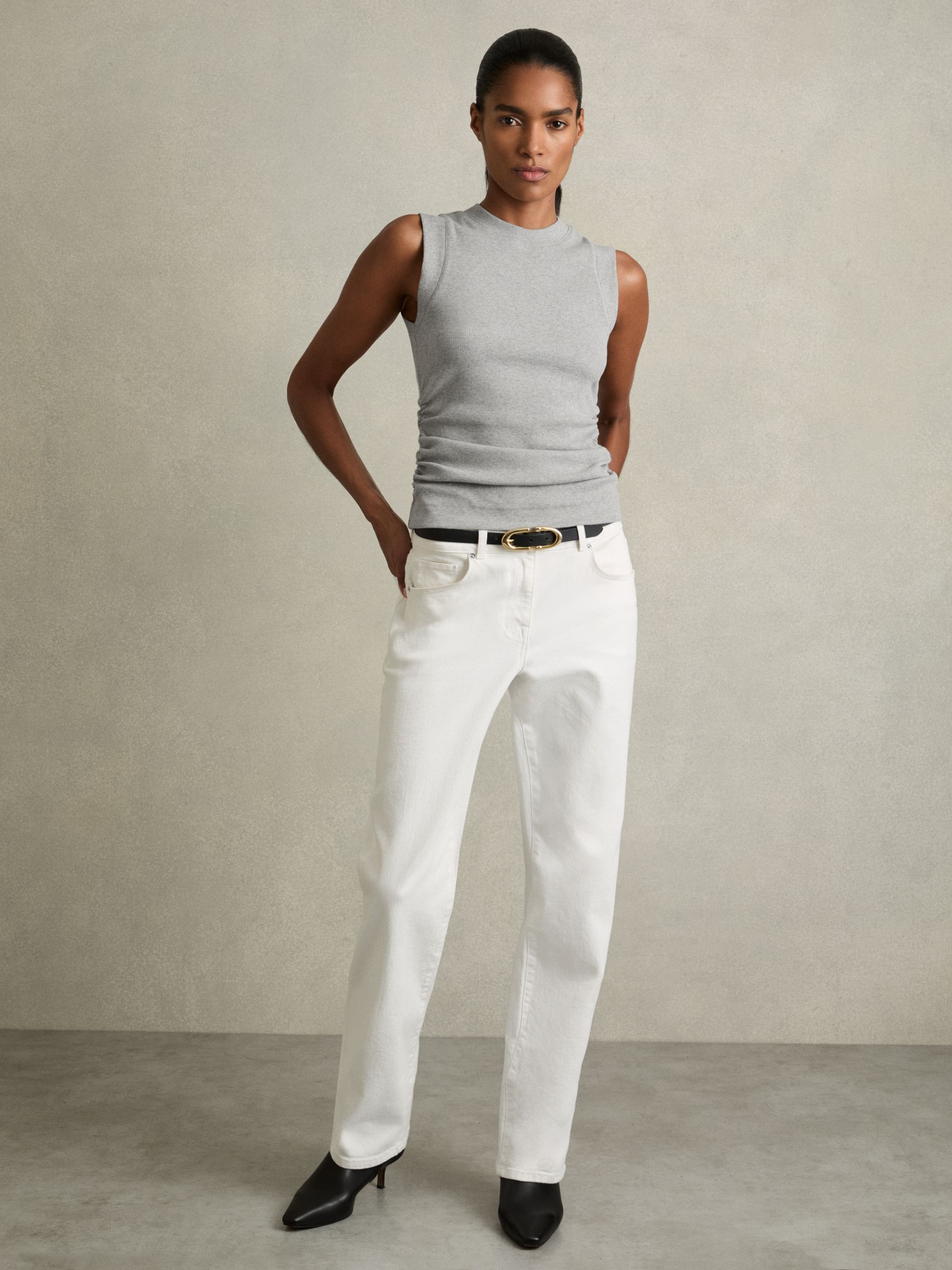 Ribbed Ruched Waist Vest in Grey Marl - Image 4 of 6