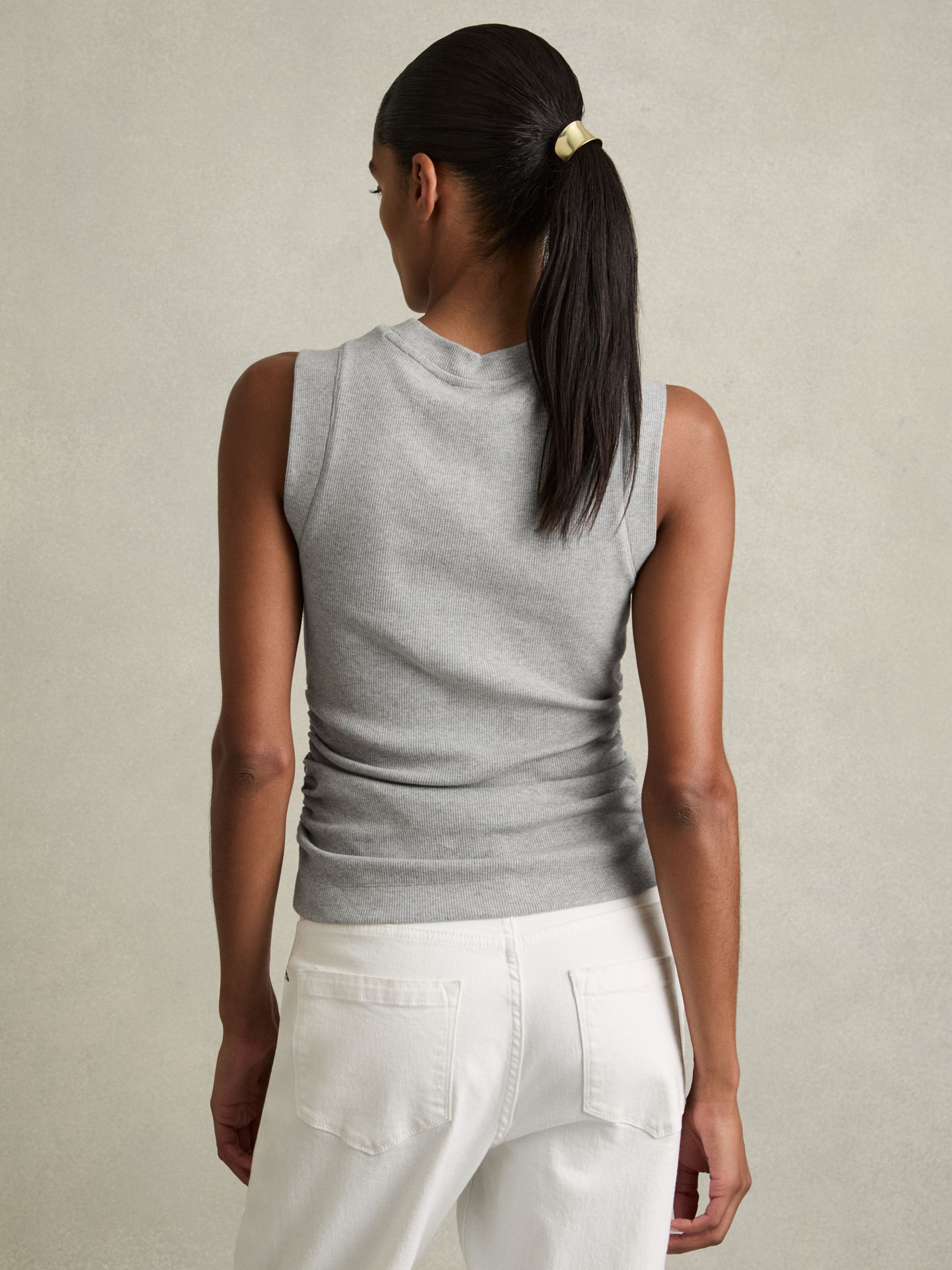 Ribbed Ruched Waist Vest in Grey Marl - Image 5 of 6