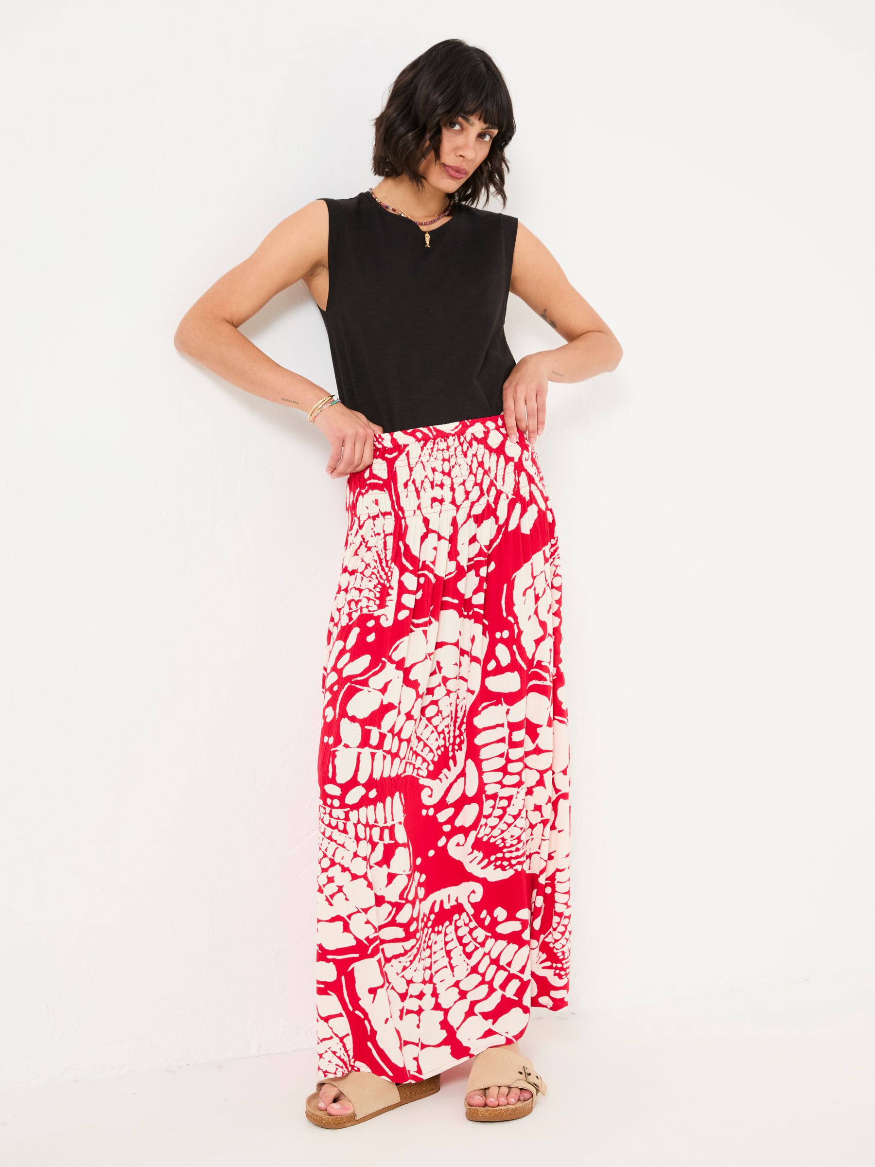 Mary Red Mono Shells Midi Skirt - Image 1 of 5