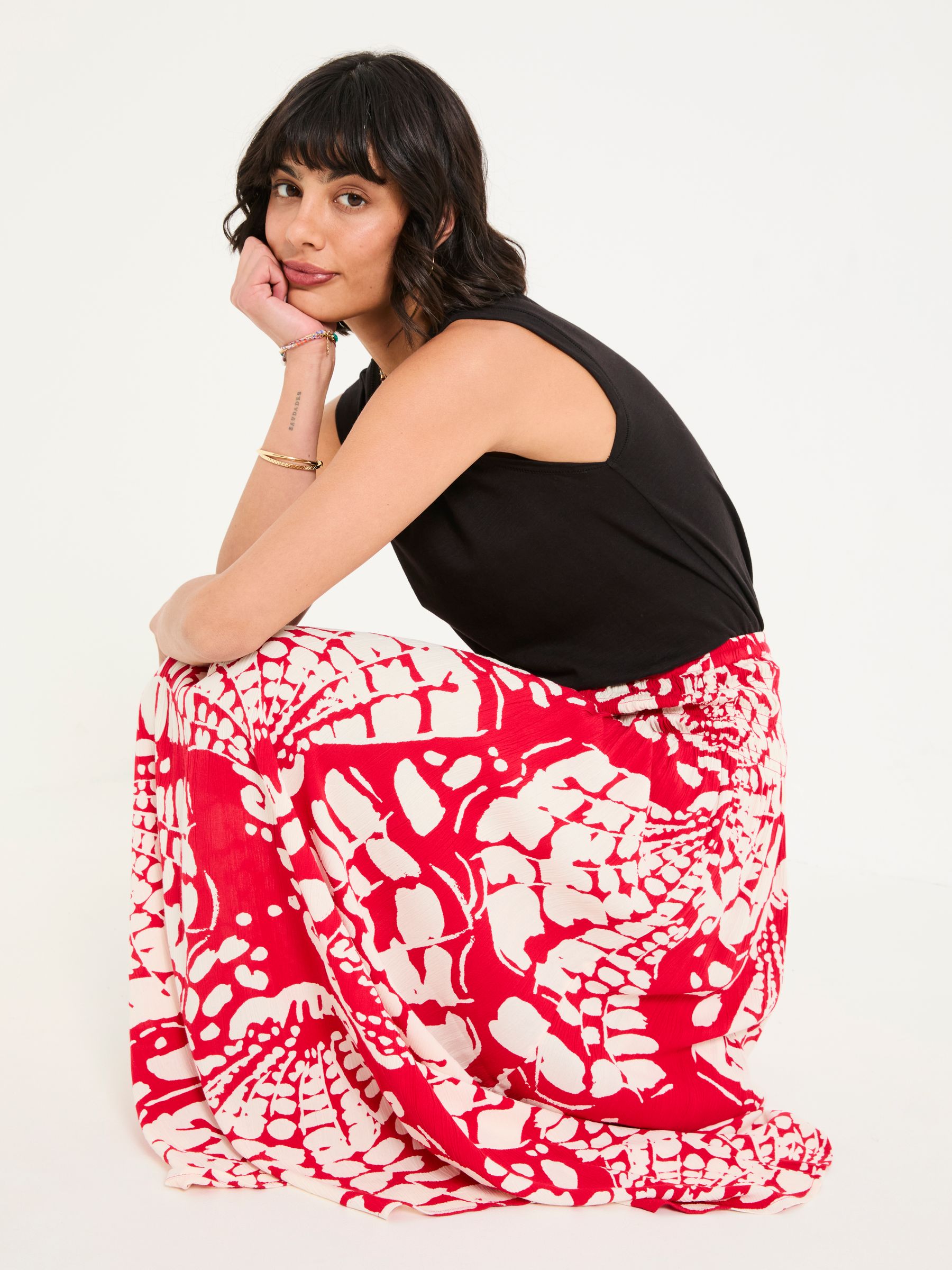 Mary Red Mono Shells Midi Skirt - Image 4 of 5