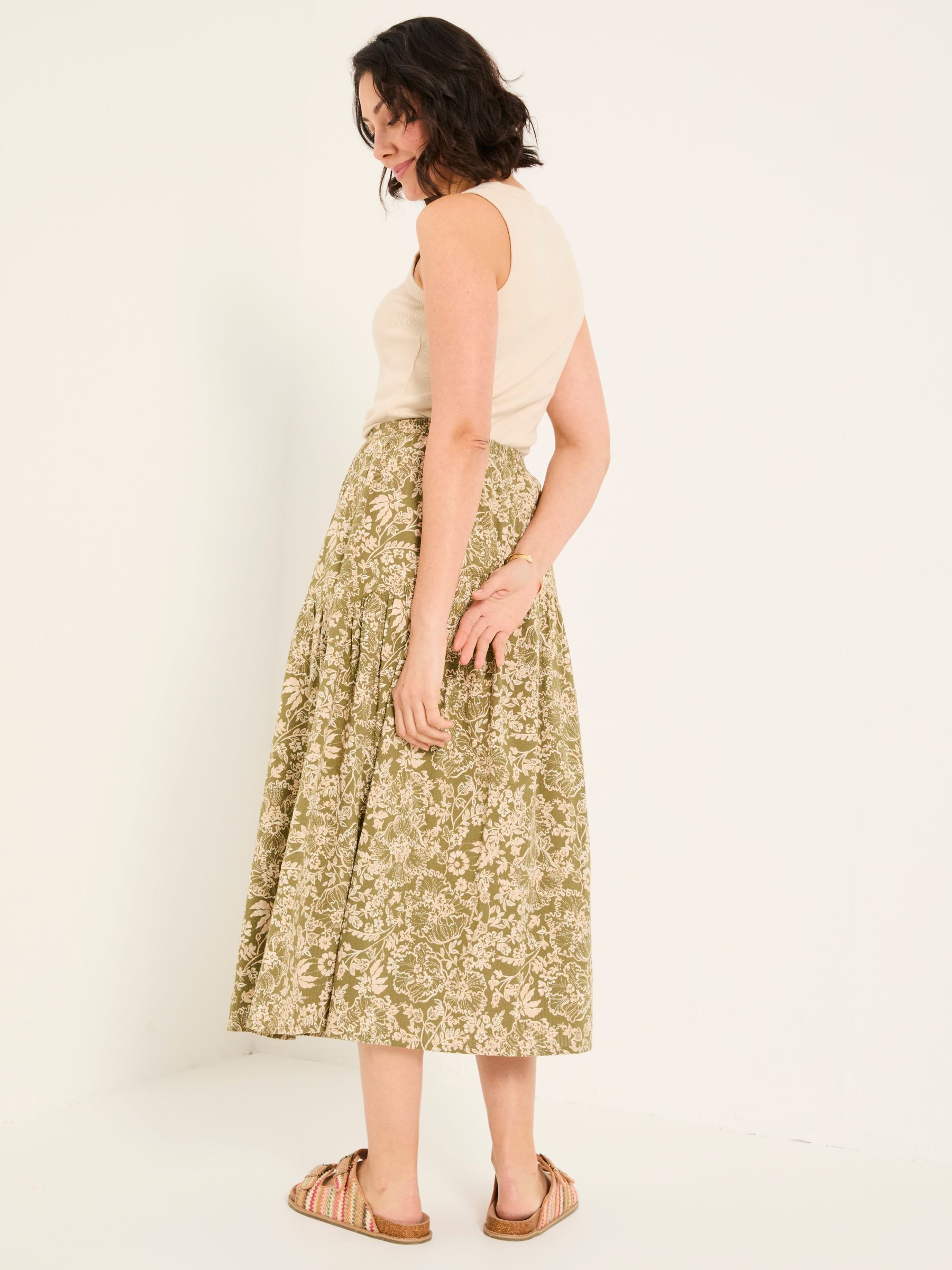 Betty Khaki Green Linear Floral Midi Skirt - Image 2 of 6