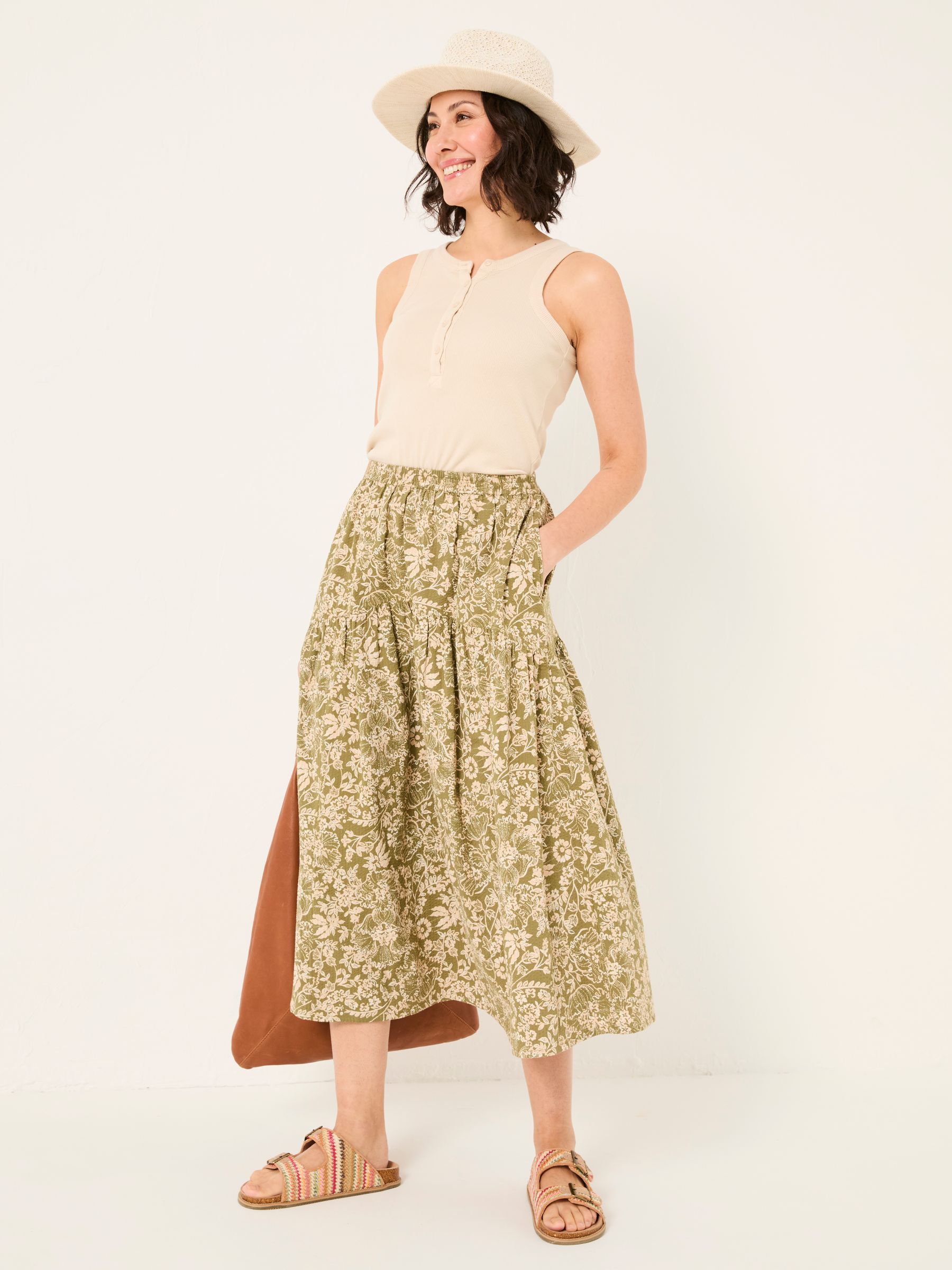 Betty Khaki Green Linear Floral Midi Skirt - Image 3 of 6