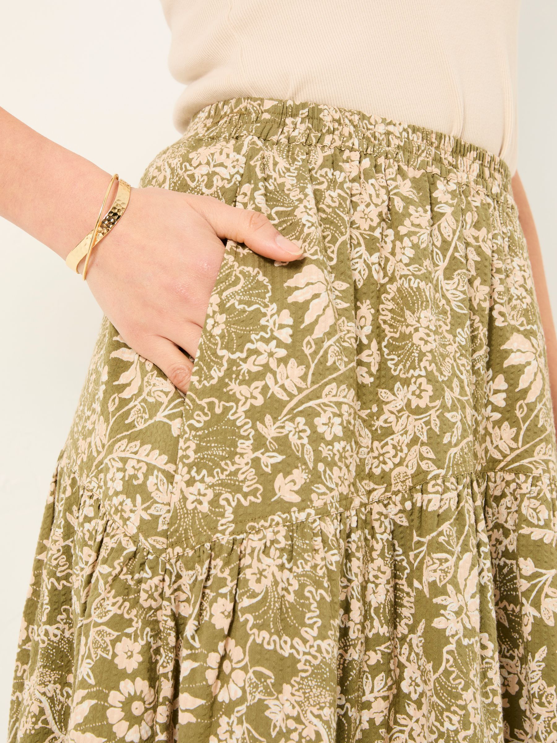 Betty Khaki Green Linear Floral Midi Skirt - Image 5 of 6