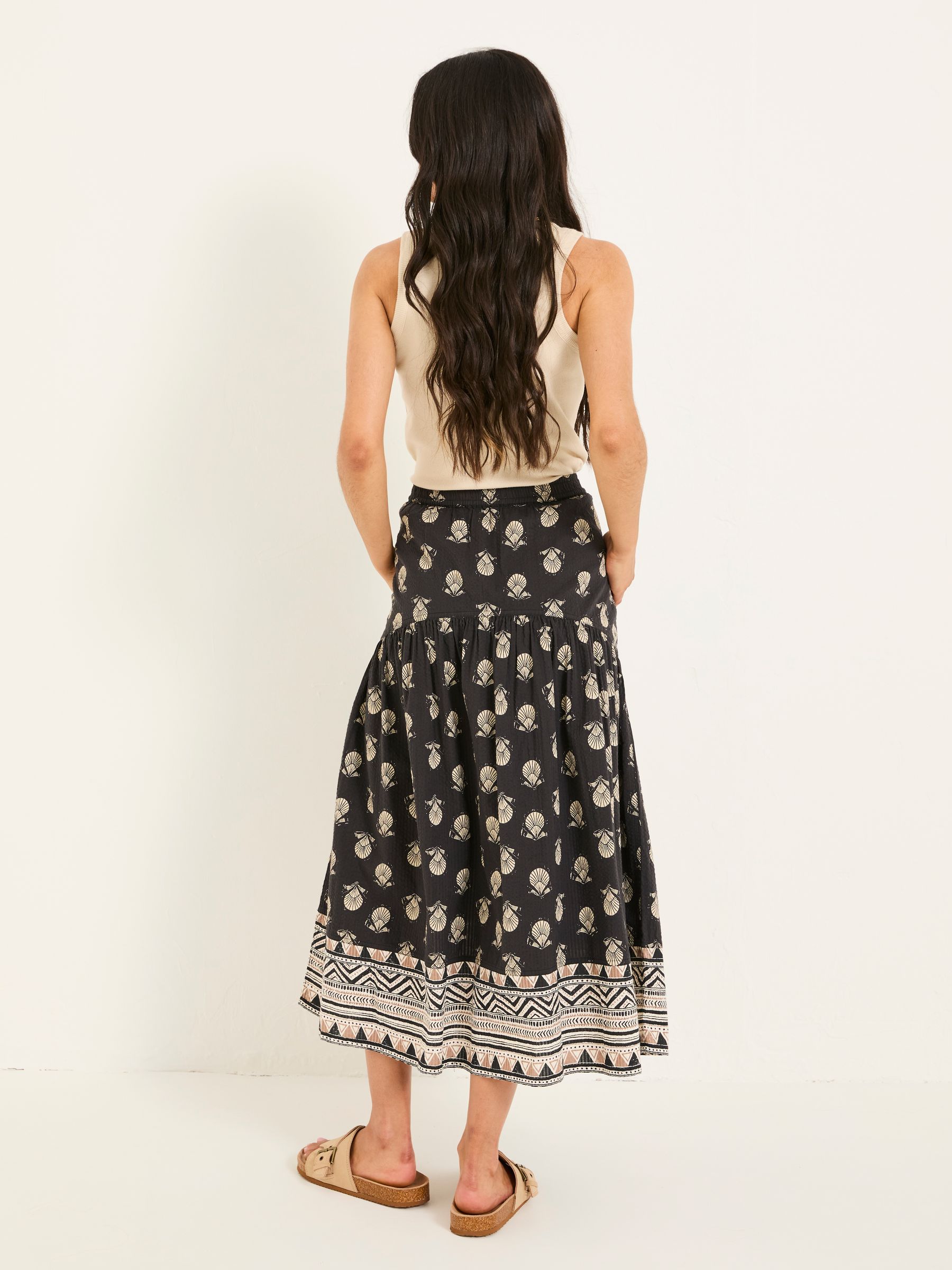 Betty Black Lino Shells Midi Skirt - Image 2 of 6
