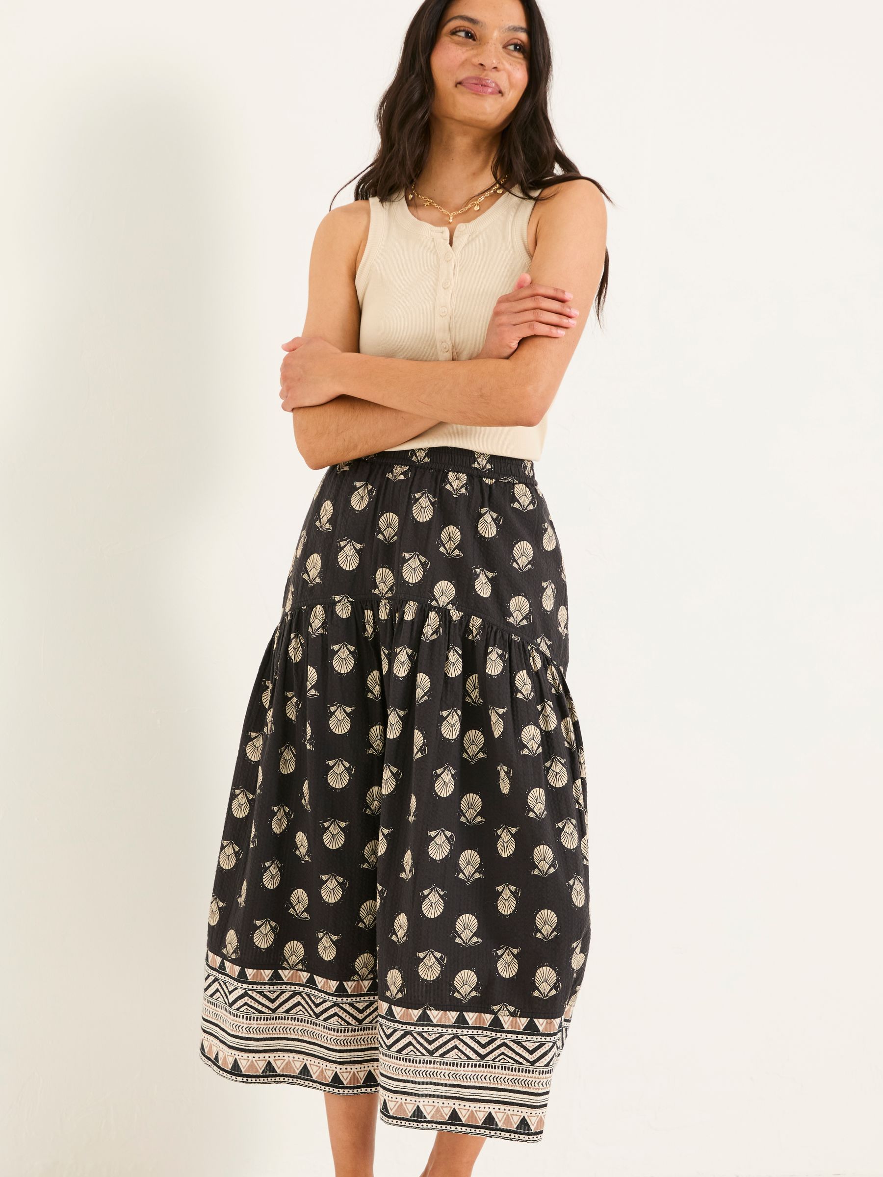 Betty Black Lino Shells Midi Skirt - Image 3 of 6
