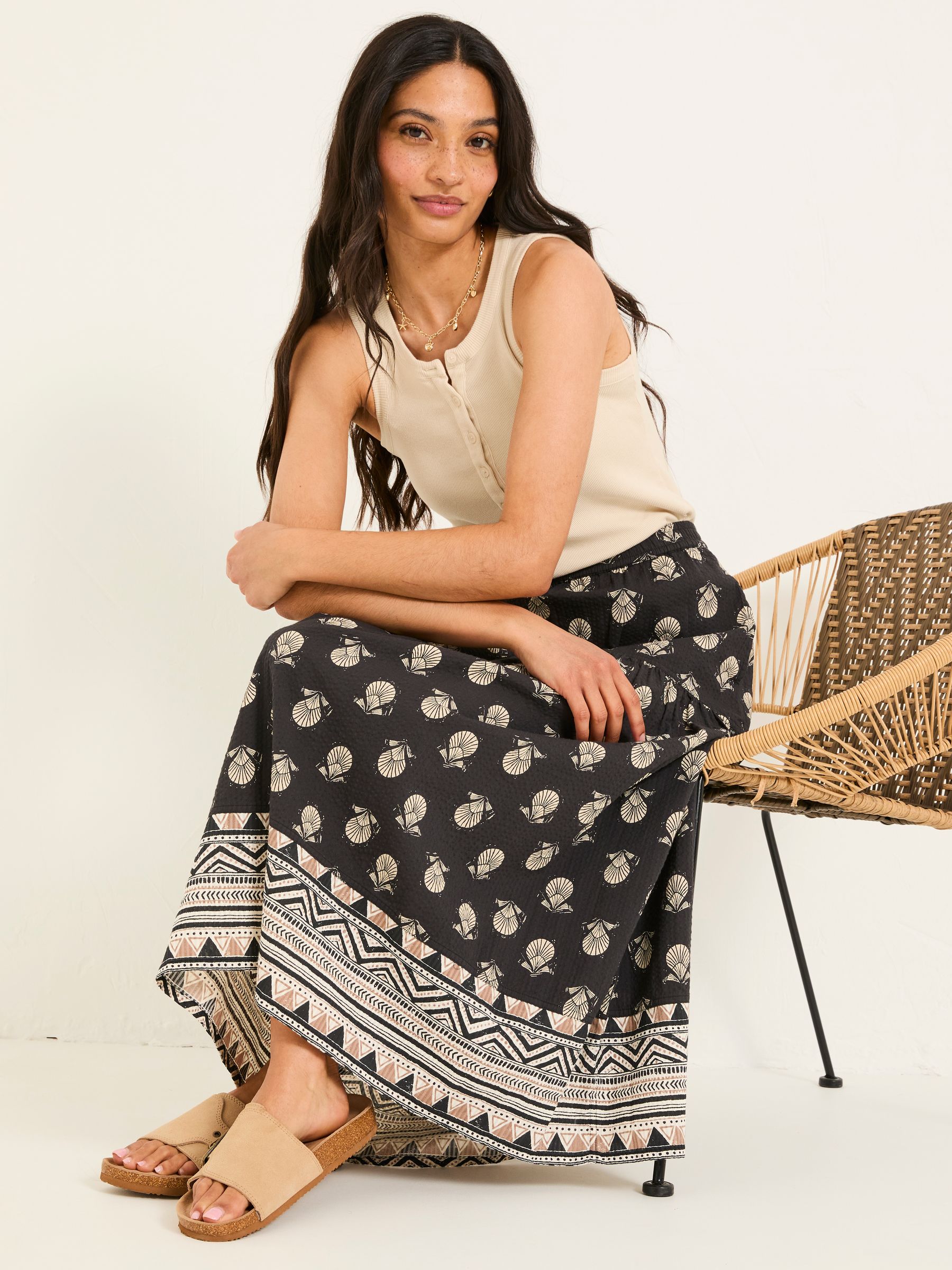 Betty Black Lino Shells Midi Skirt - Image 4 of 6