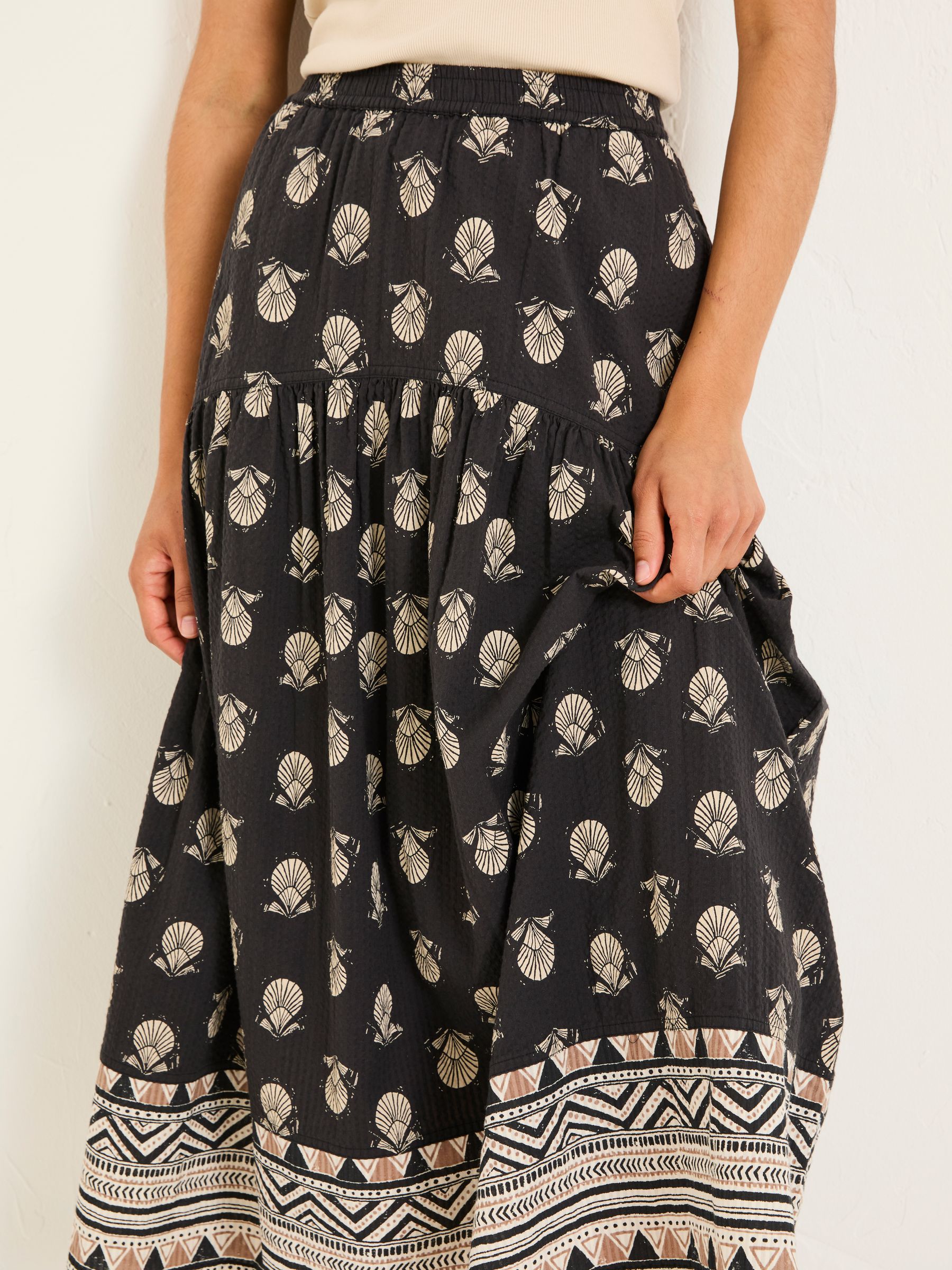 Betty Black Lino Shells Midi Skirt - Image 5 of 6