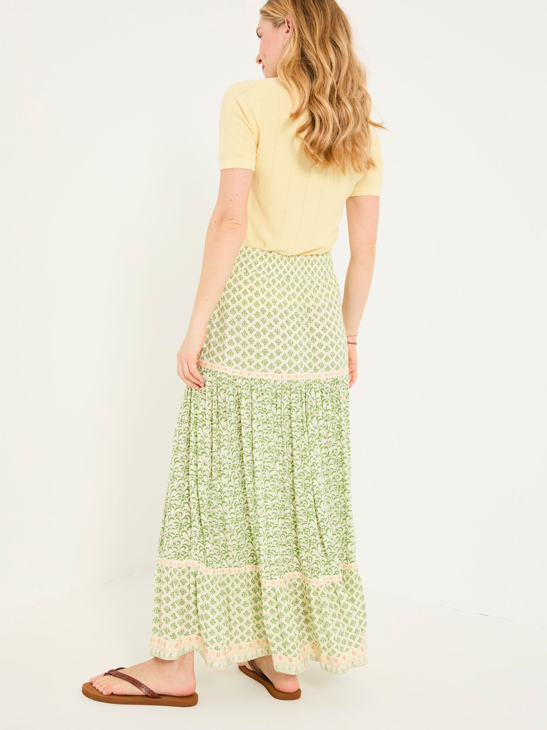 Jayla Mid Green Woodblock Maxi Skirt - Image 2 of 5