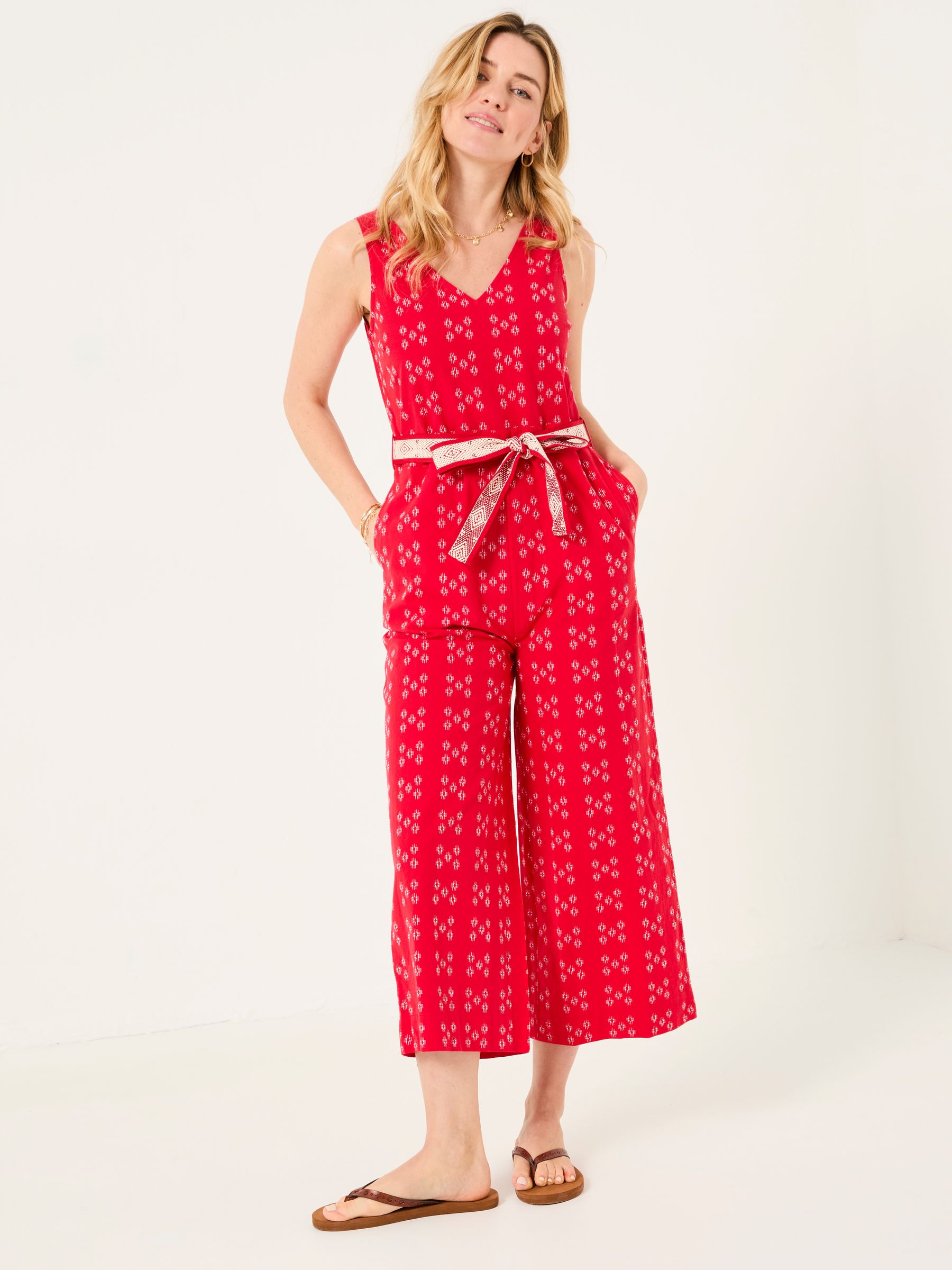 Aeran Red Jacquard Jumpsuit - Image 3 of 10