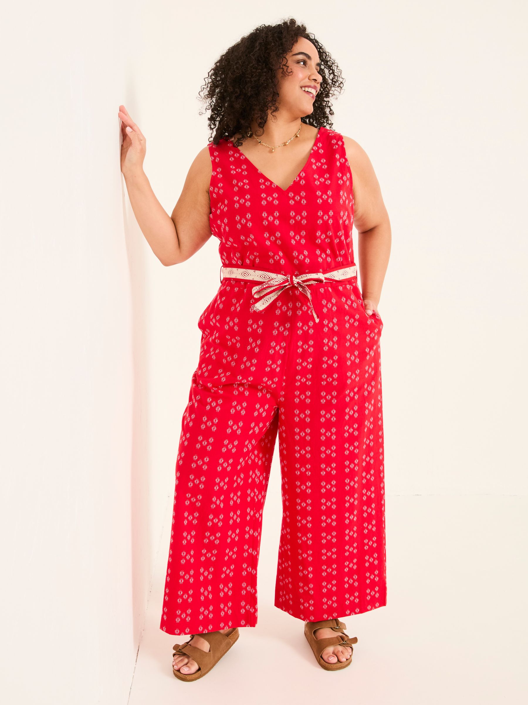 Aeran Red Jacquard Jumpsuit | FatFace USA