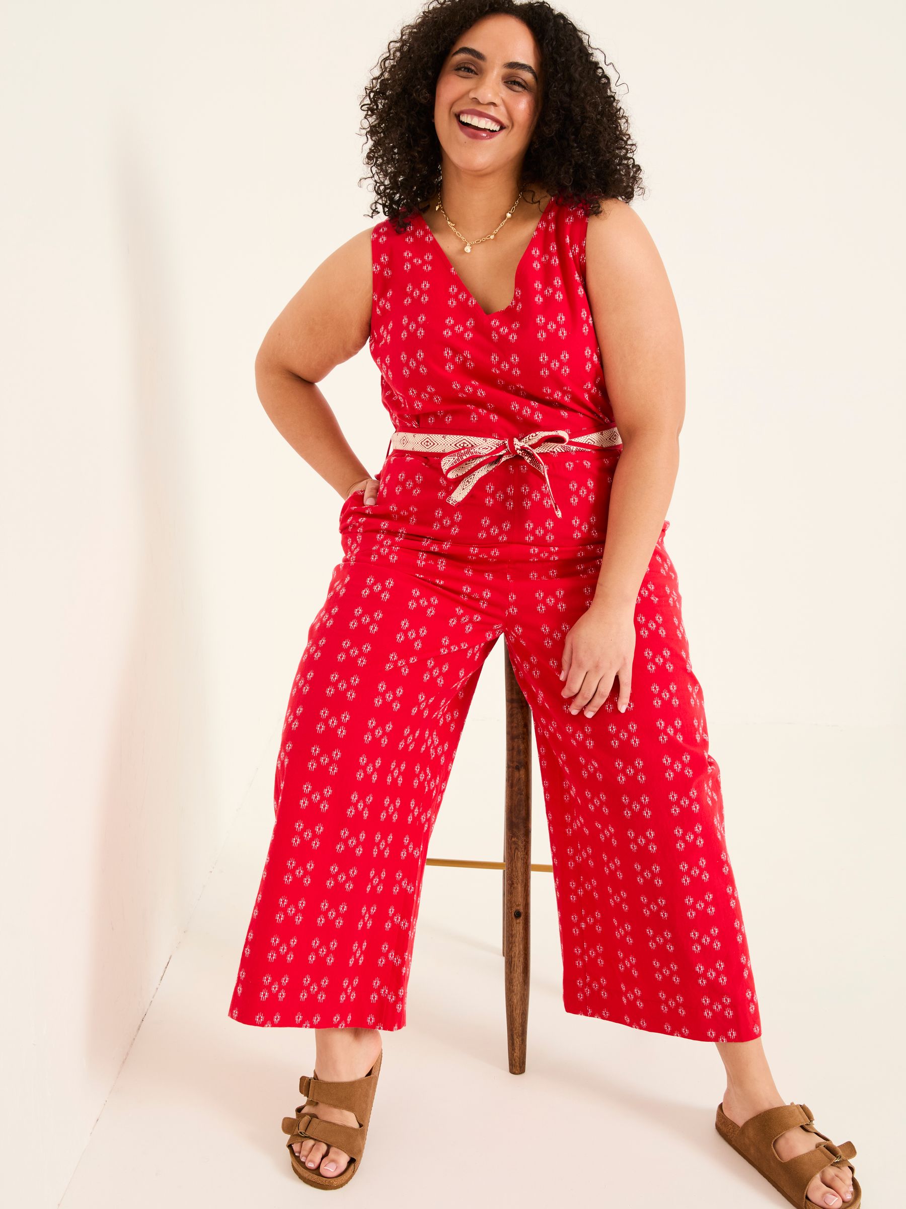 Aeran Red Jacquard Jumpsuit - Image 7 of 10
