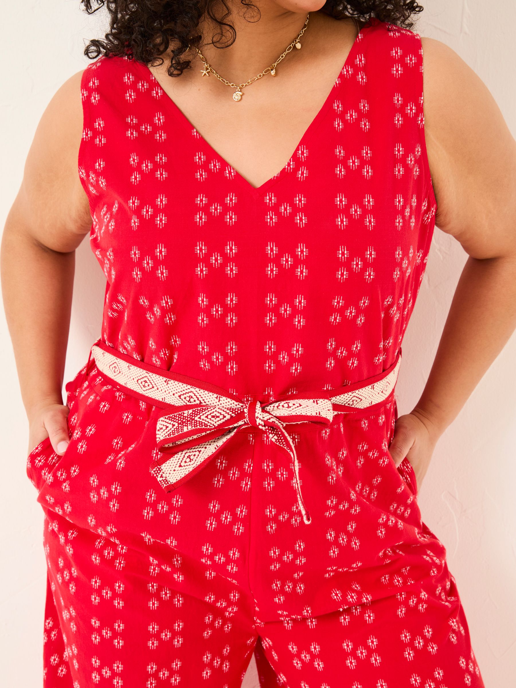 Aeran Red Jacquard Jumpsuit - Image 8 of 10