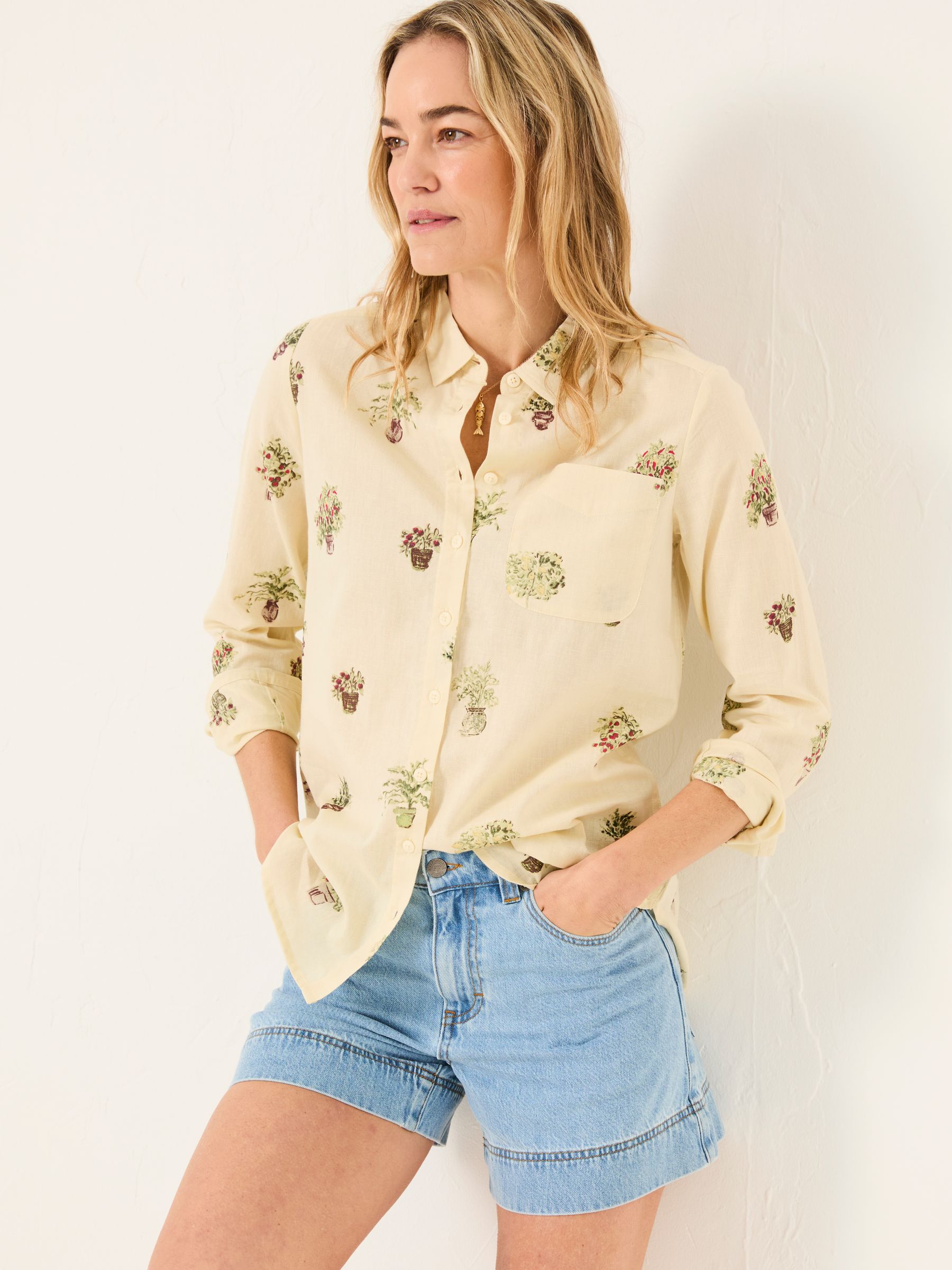 Olivia Ivory Plants Shirt - Image 1 of 5