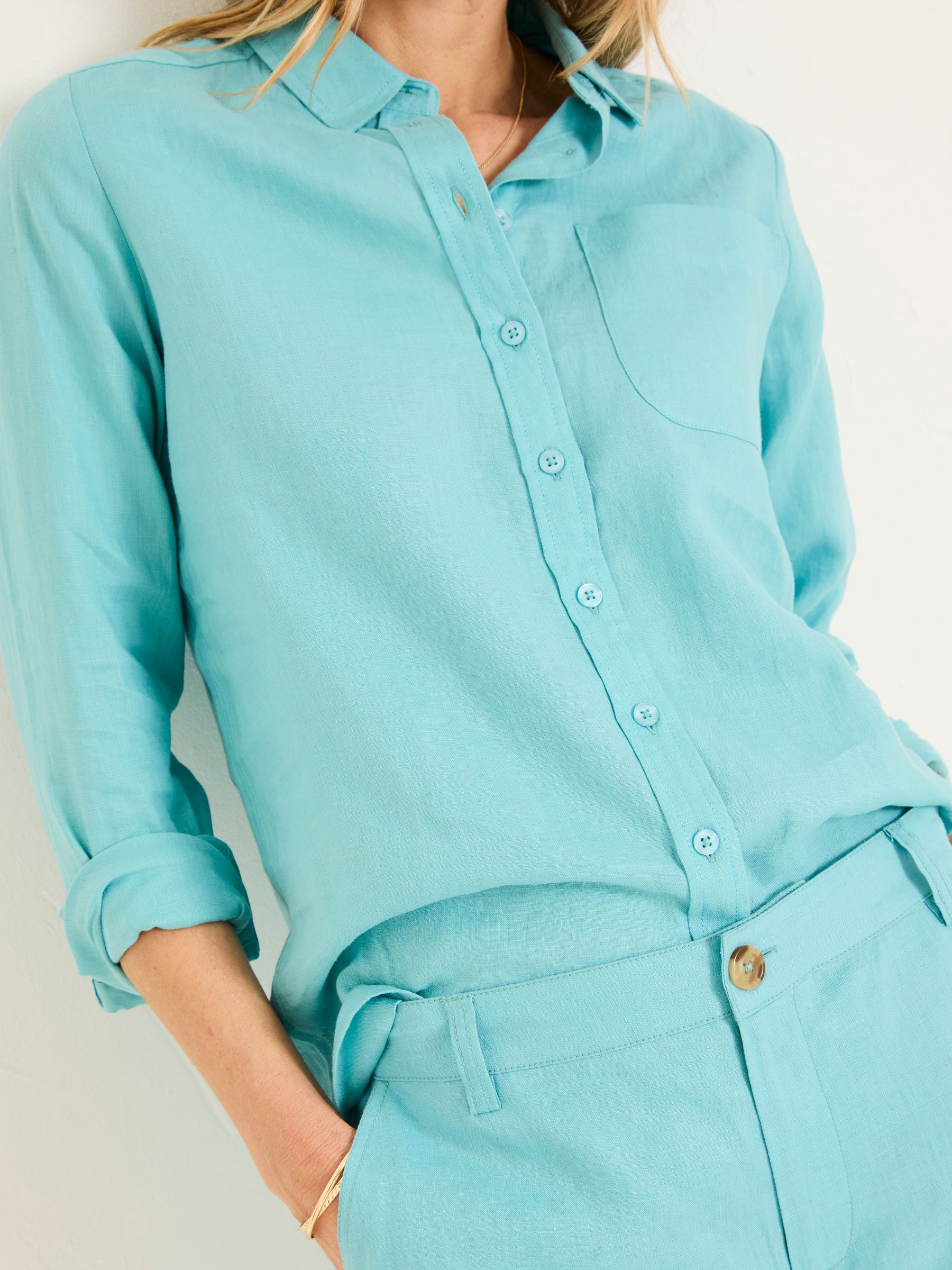 Turquoise Blue Olivia Linen Shirt - Image 3 of 5
