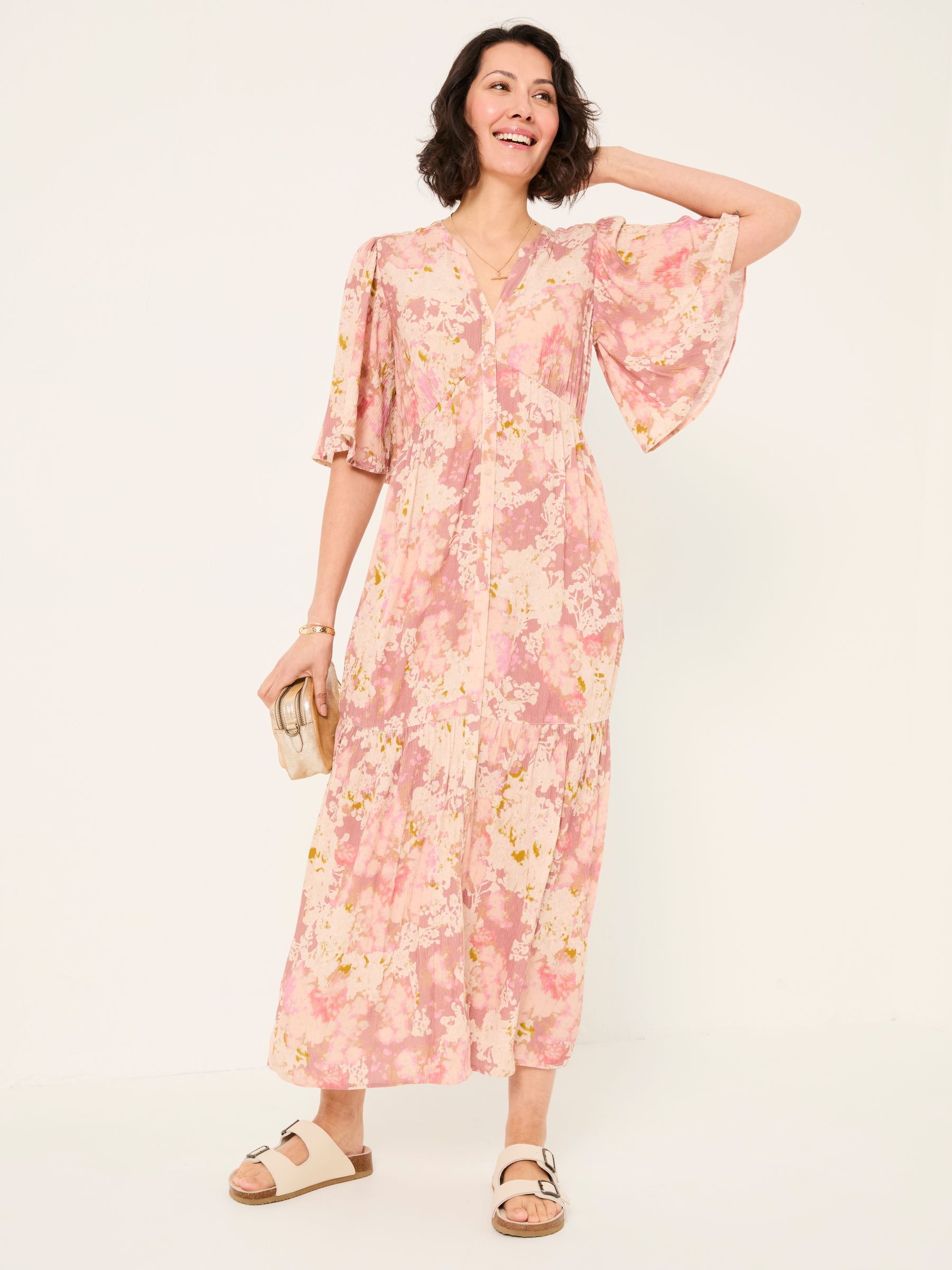 fatface pink dress Marlowe Purple Gathered Sleeve Printed Maxi Dress