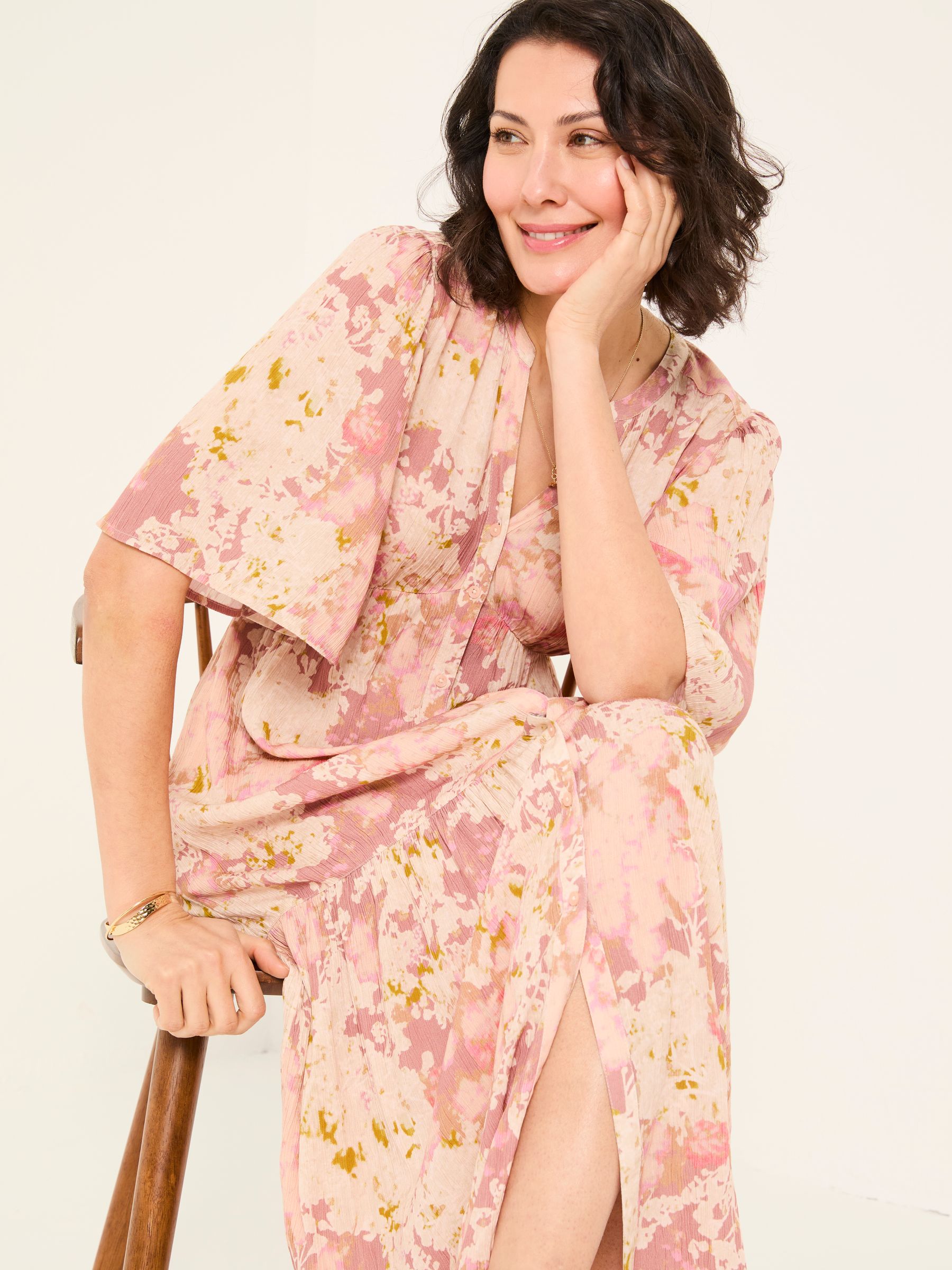 Paige Pink Layered Floral Midi Dress - Image 4 of 6